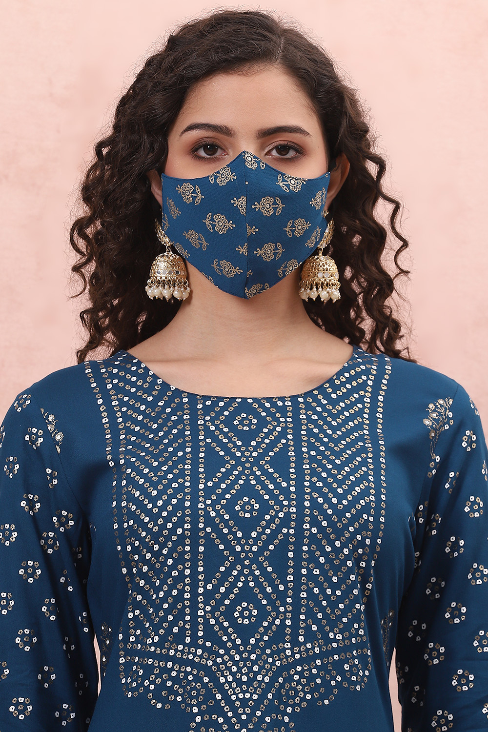Blue Art Silk Face Mask image number 0