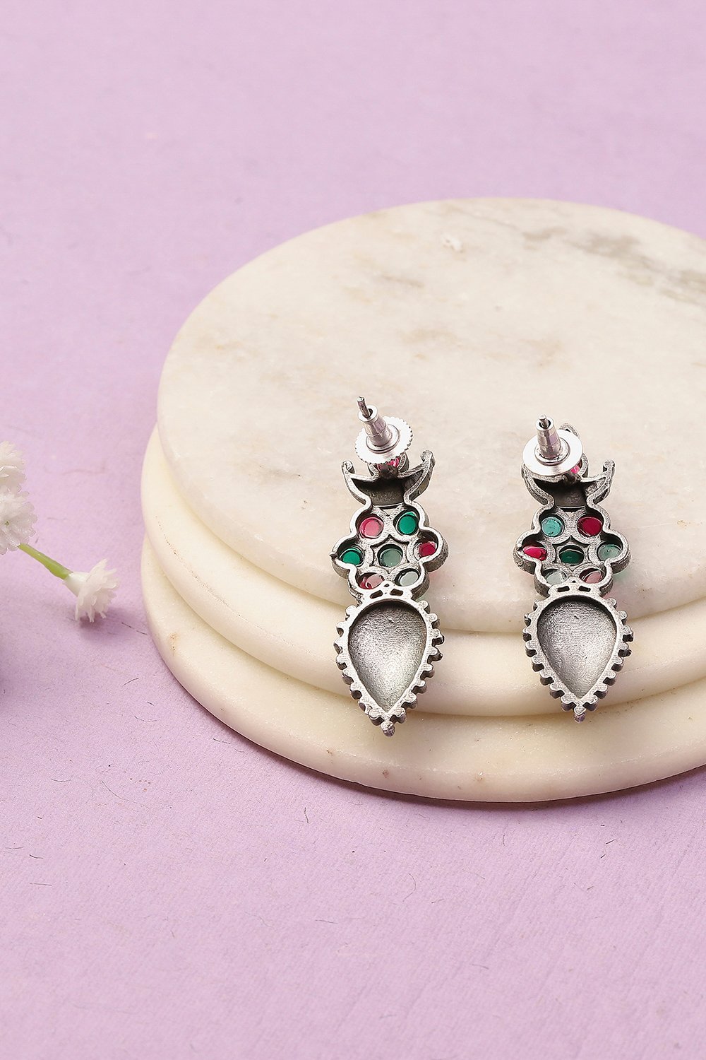 Antique Rose Oxidised Alloy Earrings image number 2