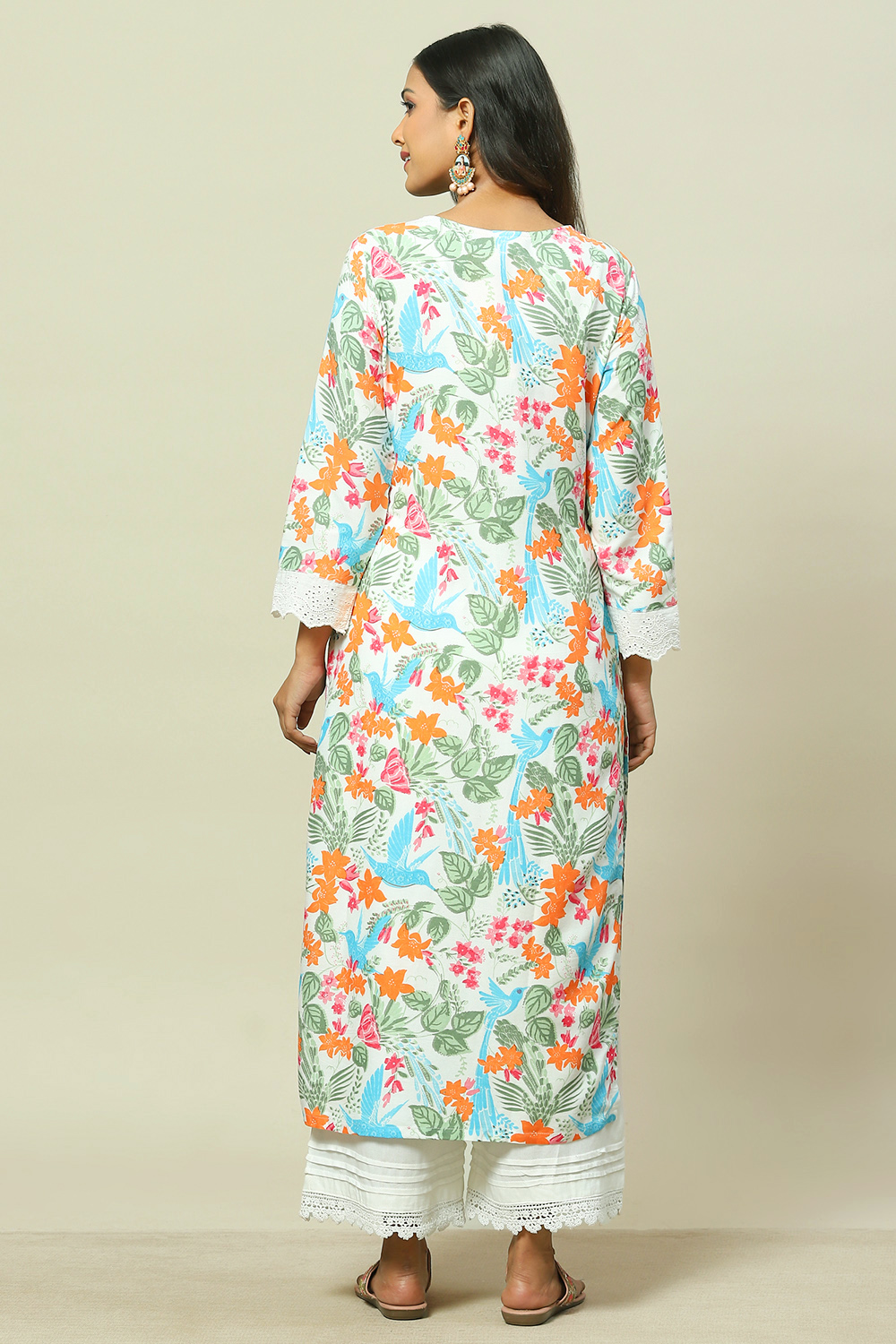 Orange LIVA Straight Kurta image number 4