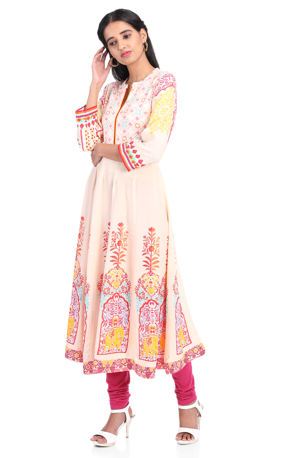 Off White Kalidar Viscose Rayon Kurta image number 4