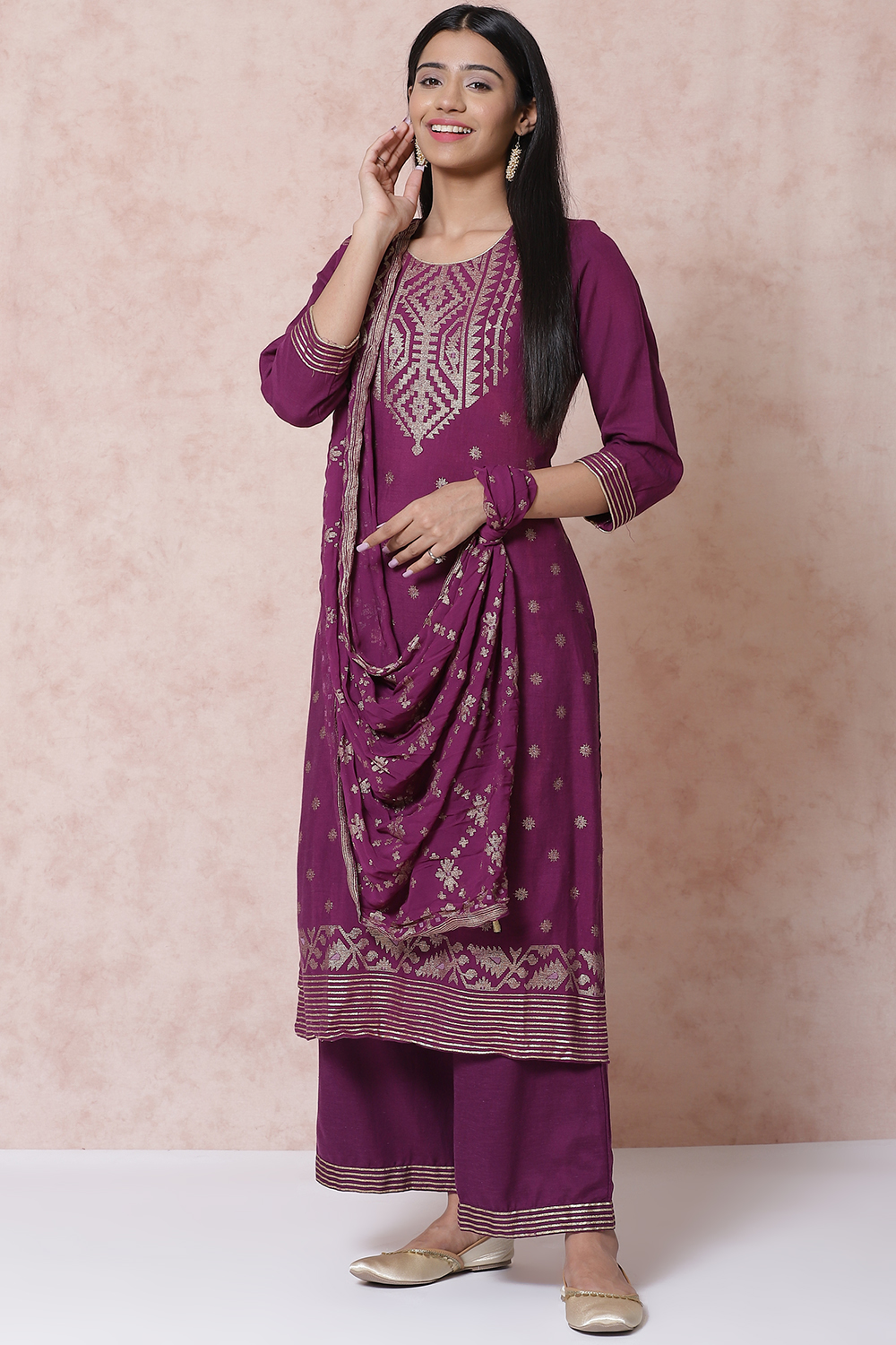 Purple LIVA Straight Kurta image number 4