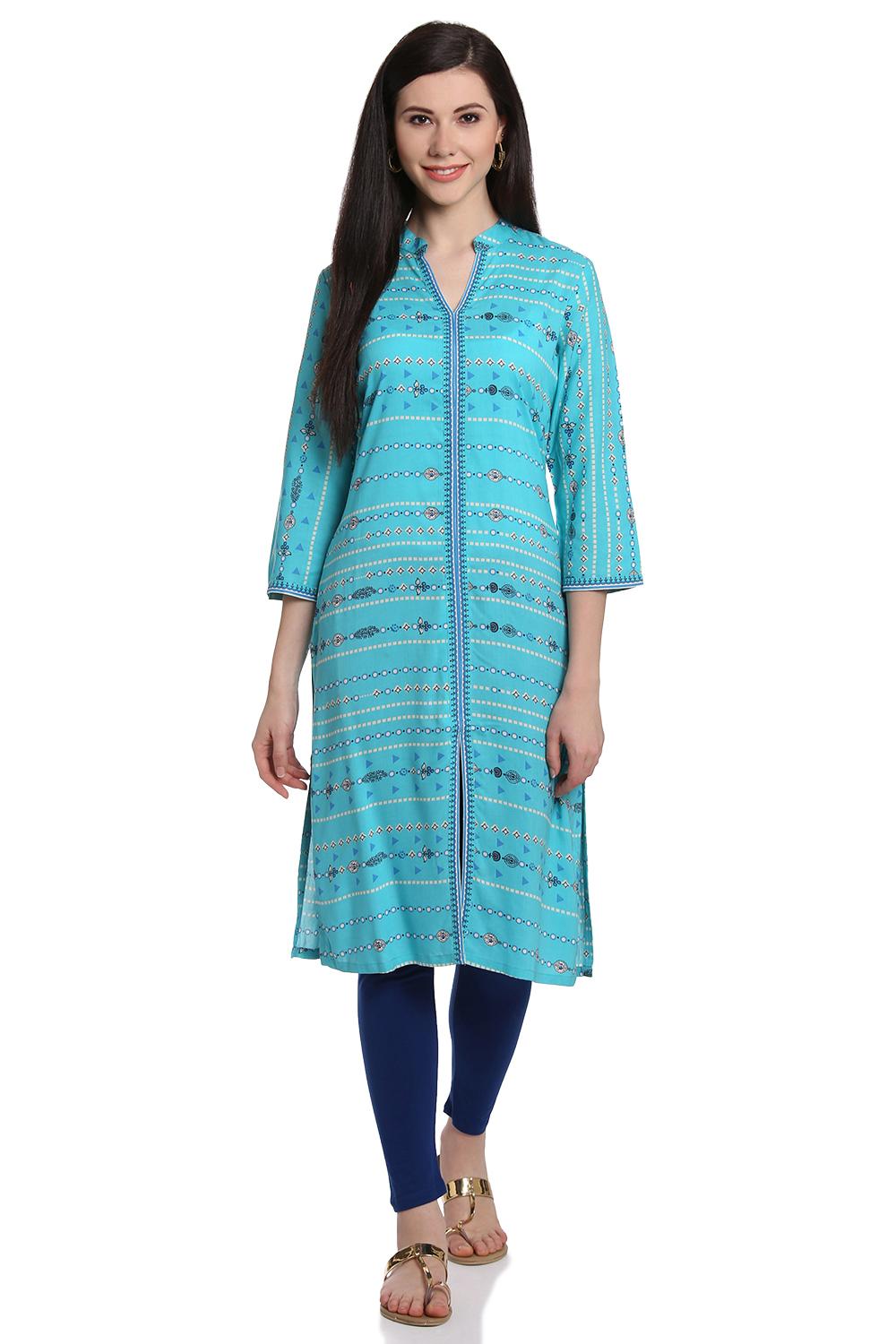 Navy Blue Straight Acro Wool Kurta image number 5