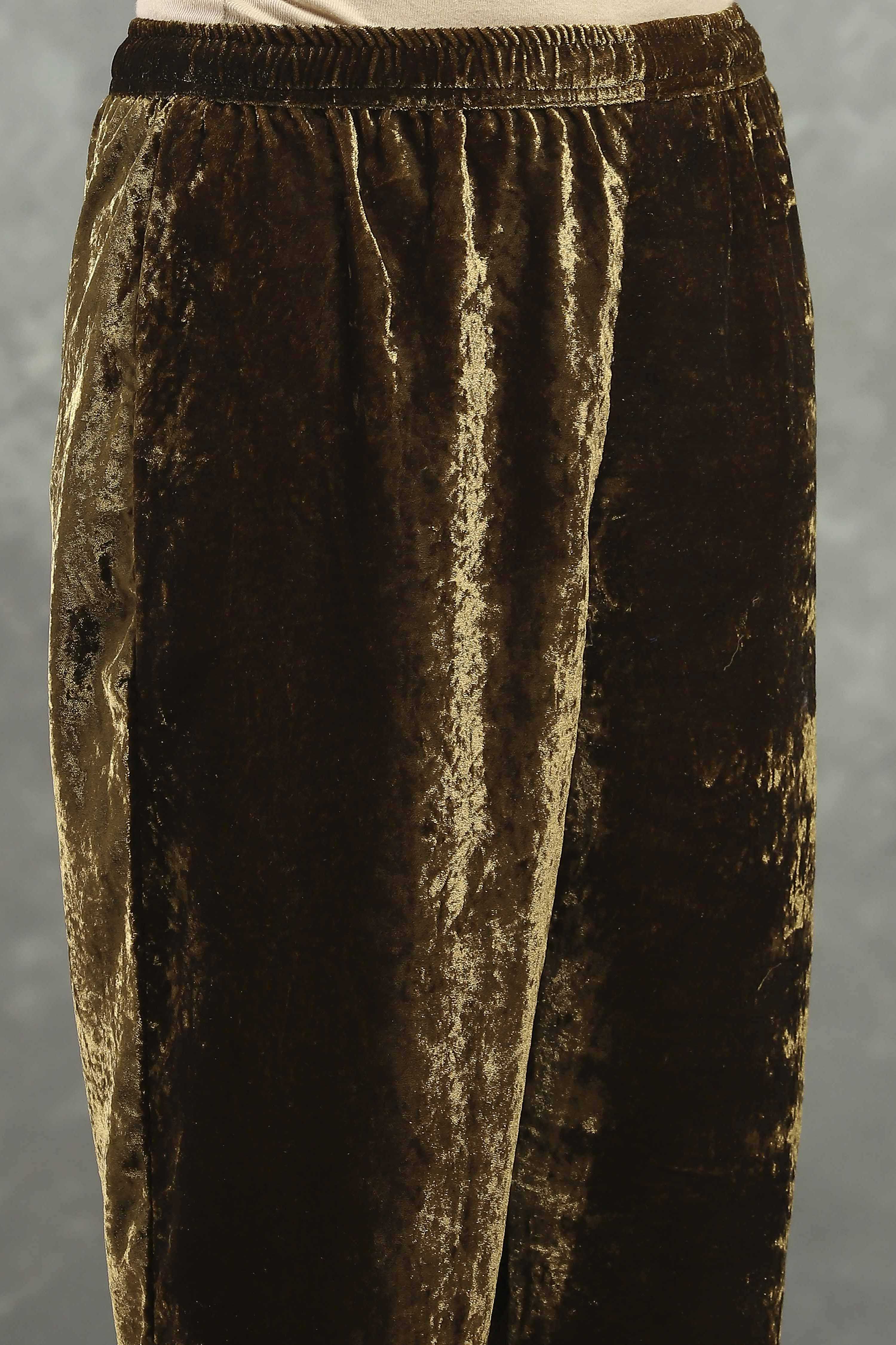 Olive Polyester Embroidered Straight Suit Set image number 2