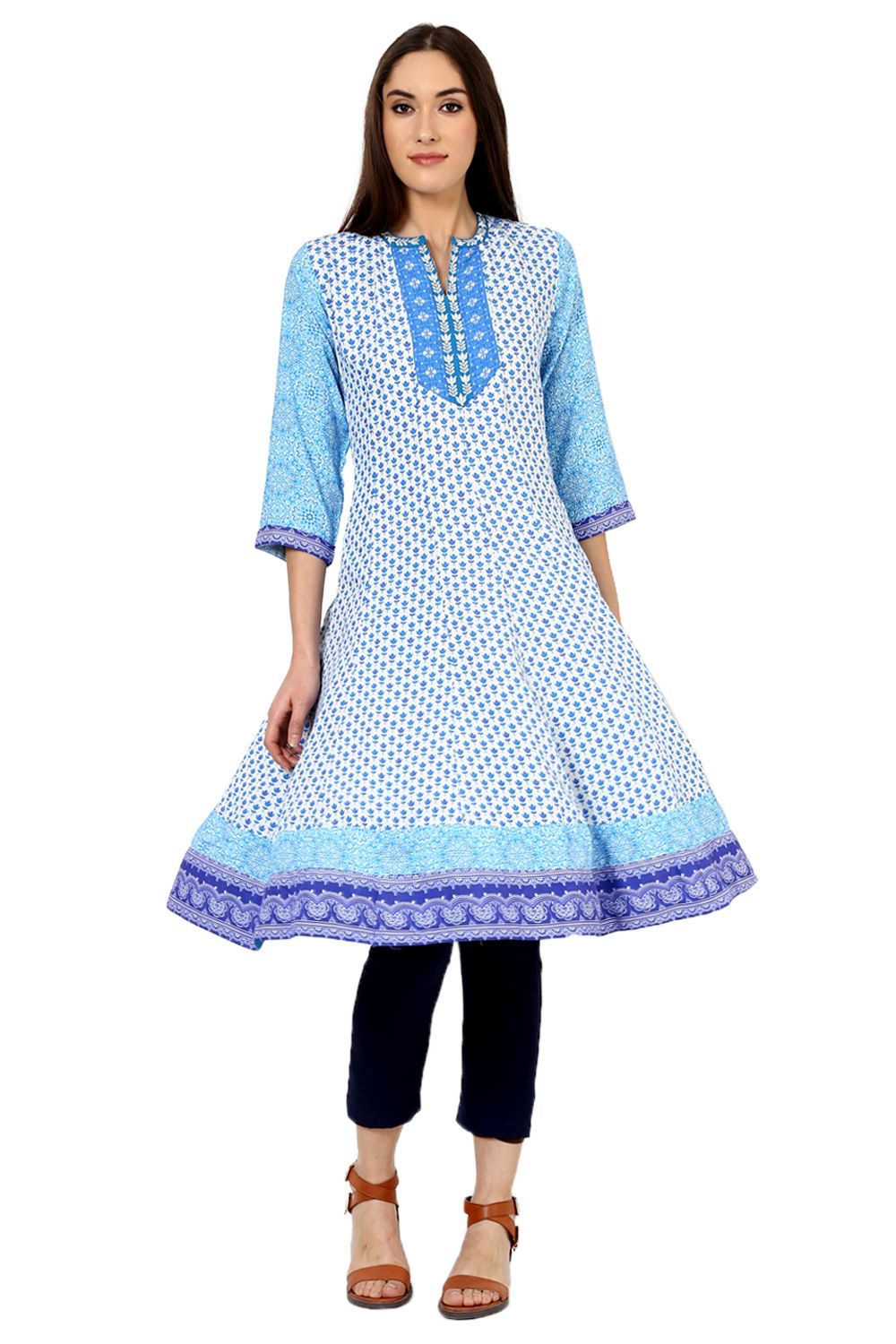 Blue Kalidar Cotton Kurta image number 0