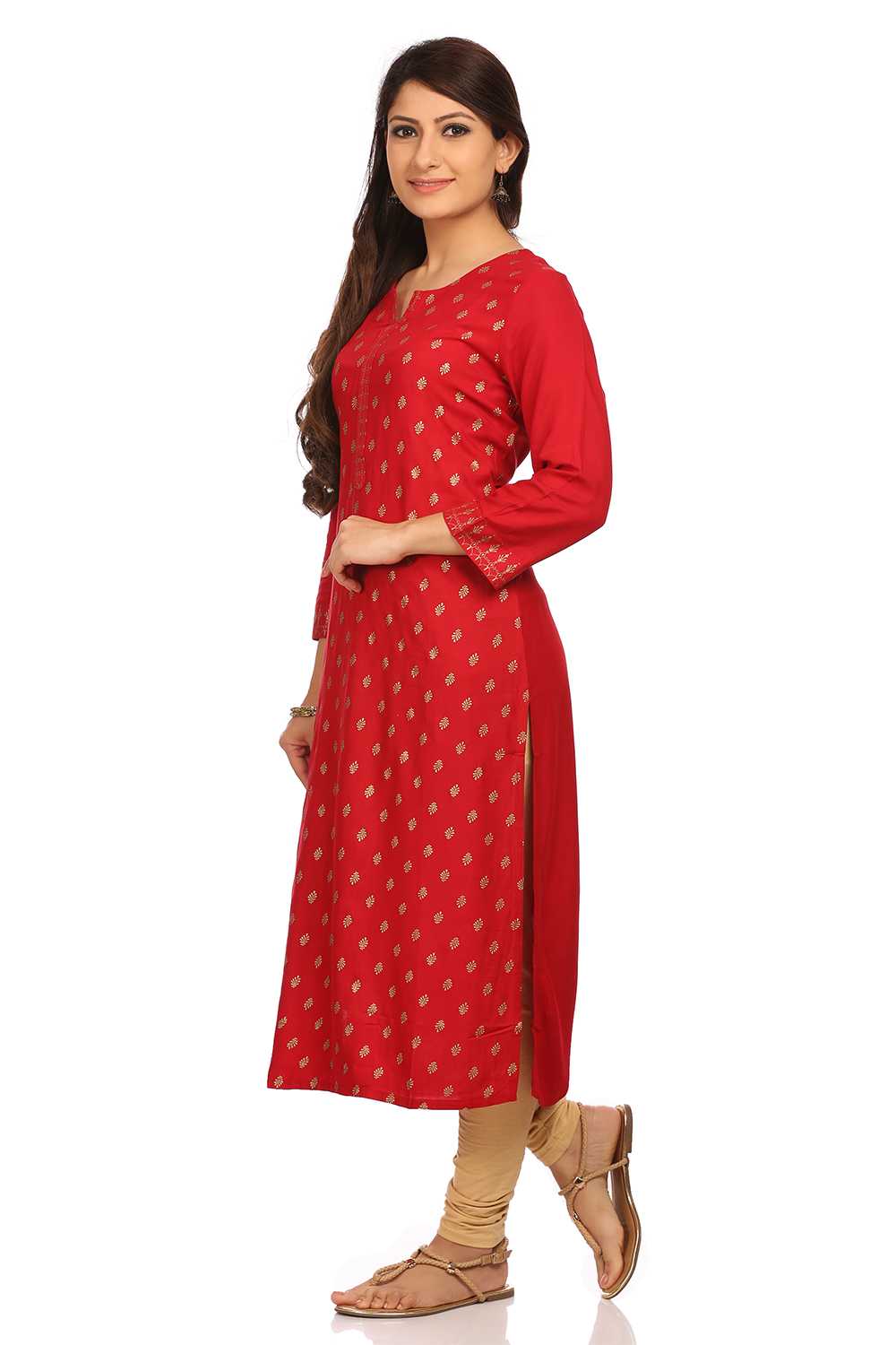 Red Straight Viscose Kurta image number 2