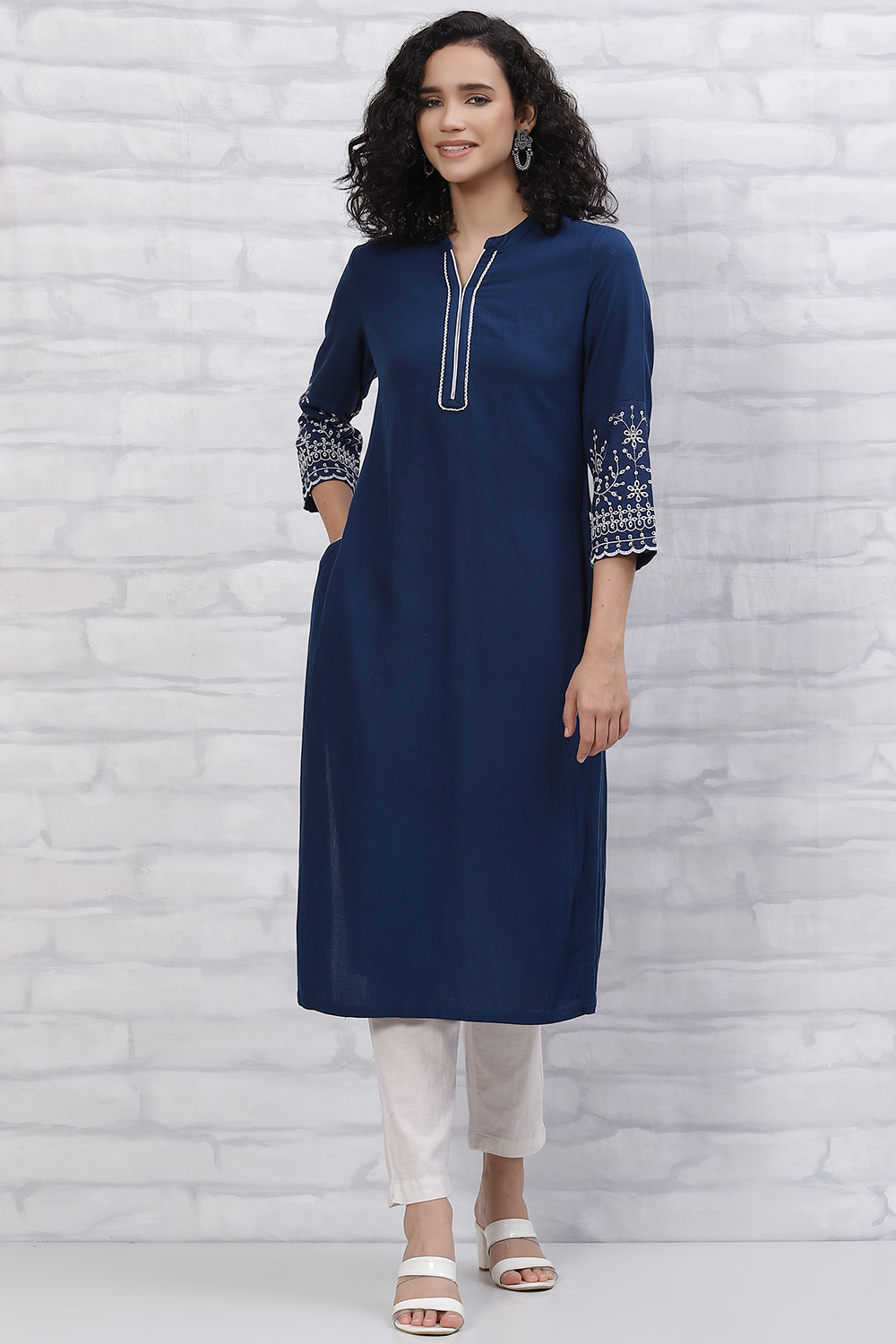 Red LIVA Schiffli Kurta image number 0