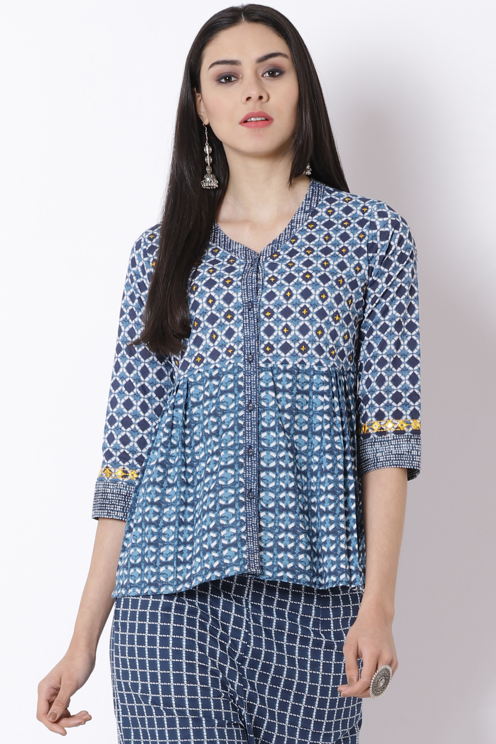 Indigo Cotton Flared Indie Top image number 0
