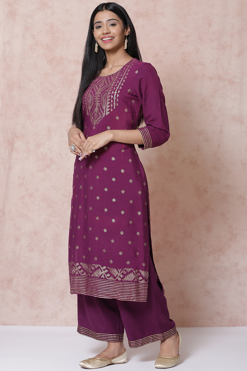 Purple LIVA Straight Kurta image number 3
