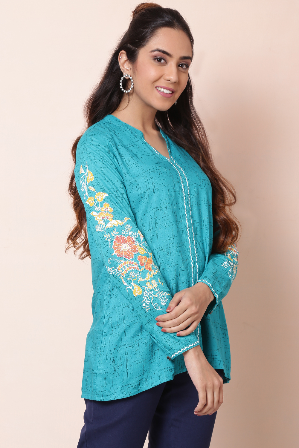 Blue Viscose Rayon Short Top image number 2