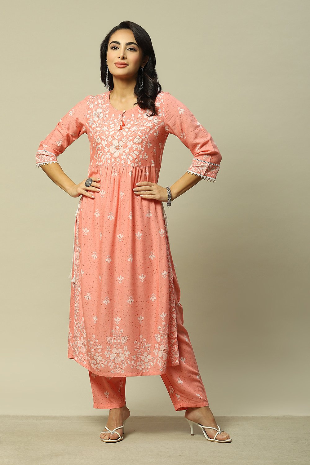 Coral LIVA Straight Printed Kurta Palazzo Suit Set image number 0