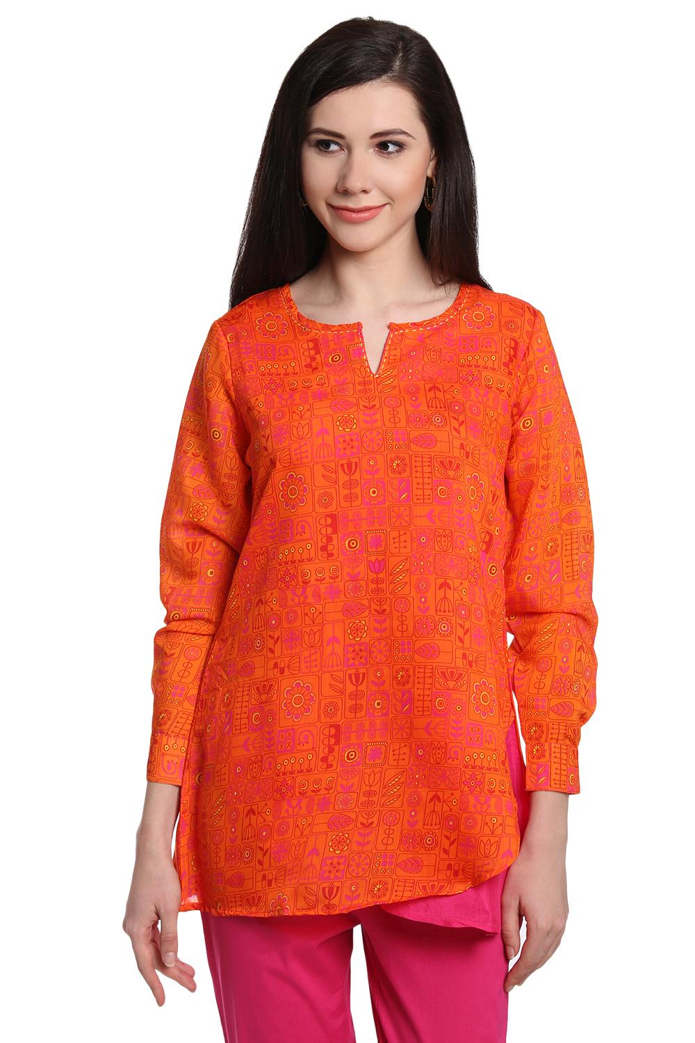 Orange Art Silk Indie Top image number 0