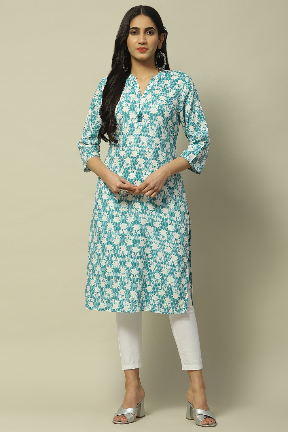 Sea Blue Rayon Staight Kurta image number 5