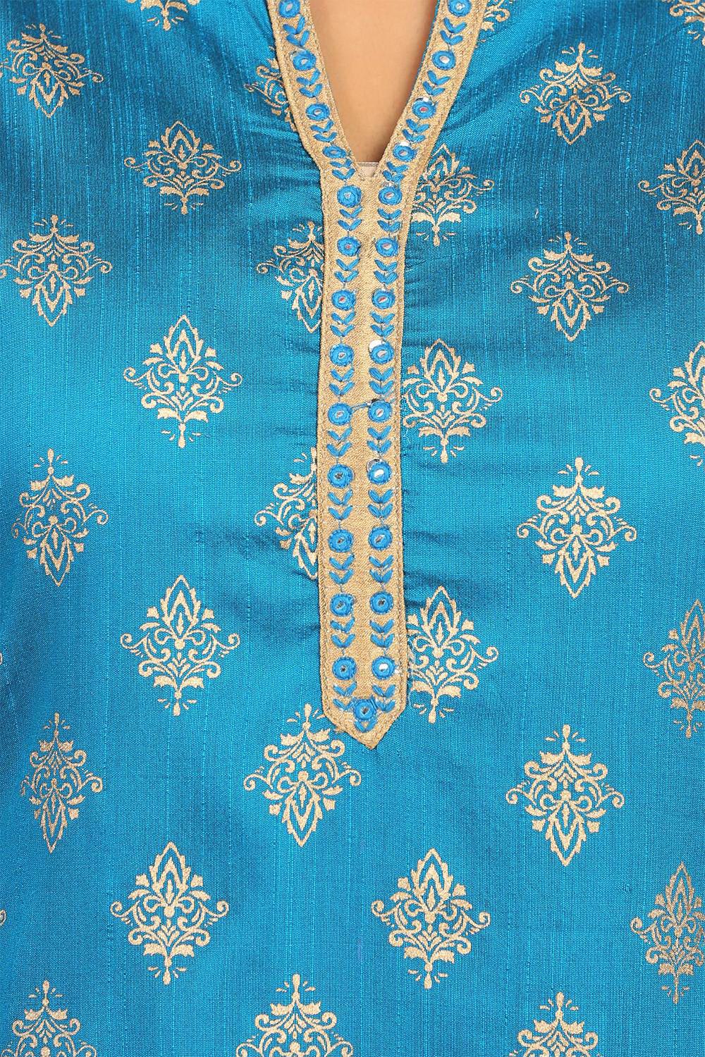 Turquoise Straight Poly Viscose Kurta image number 4