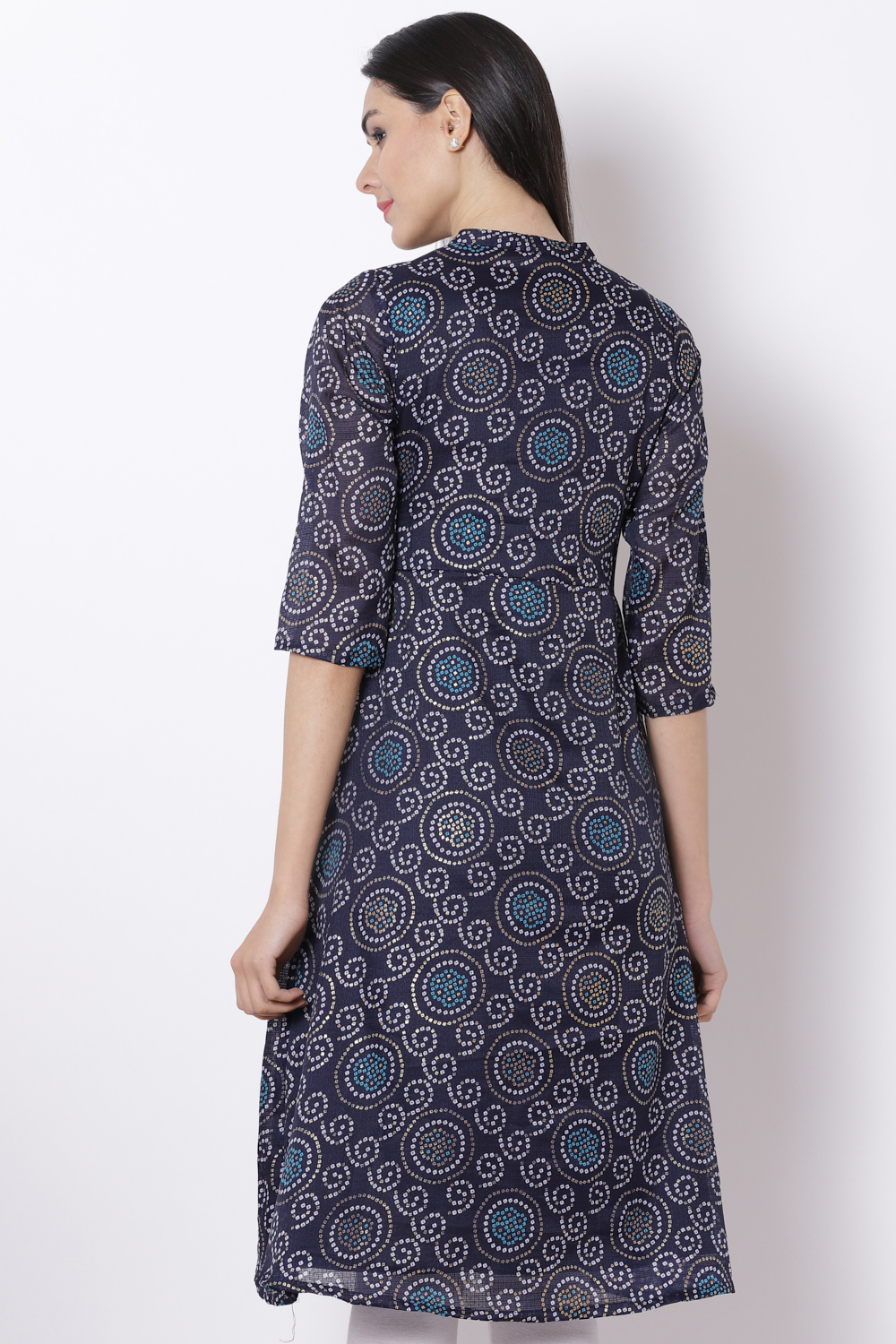 Navy Blue Art Silk A-Line Kurta image number 5