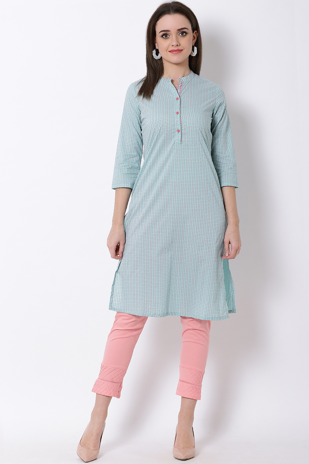 Aqua Cotton Straight Kurta image number 4