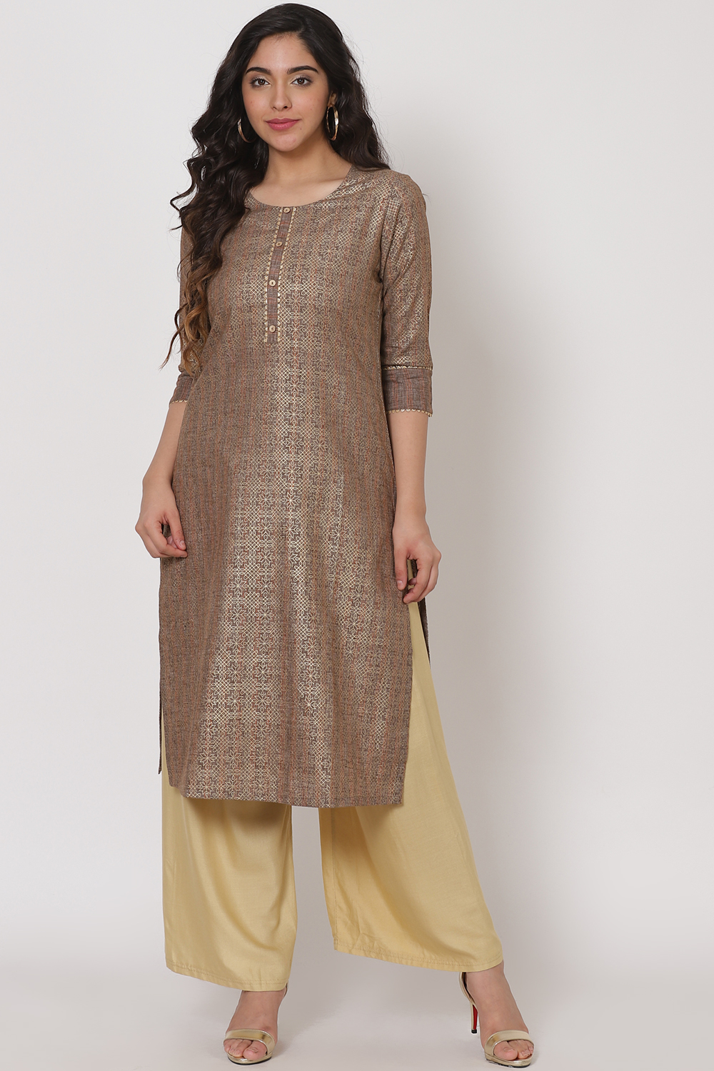 Peanut Brown Polyster Kurta image number 0