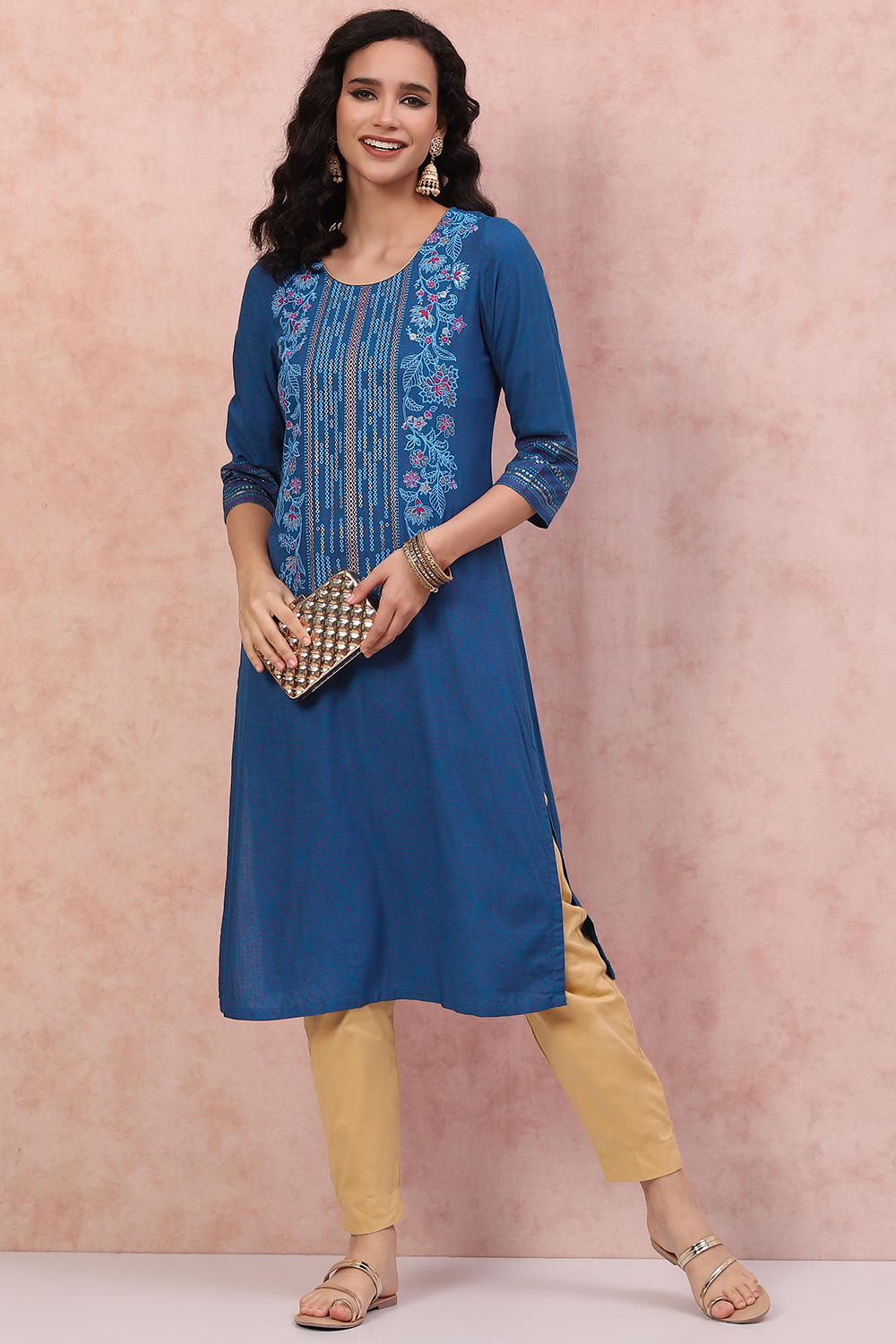 Cobalt Blue LIVA Straight Kurta image number 5