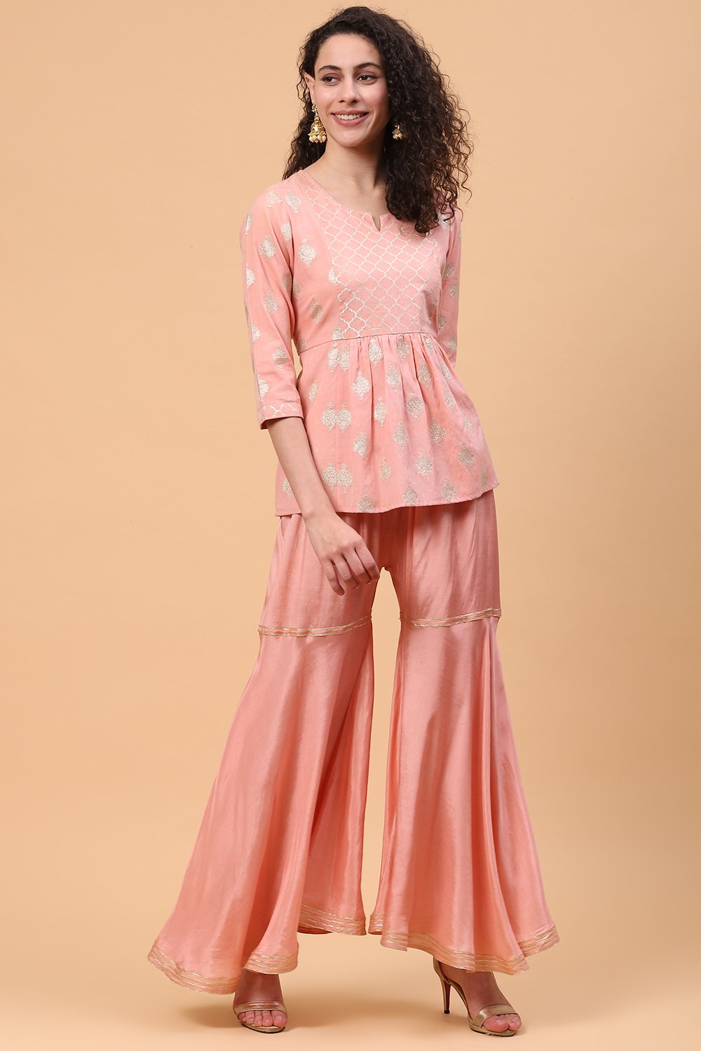 Peach Art Silk Sharara Set image number 0