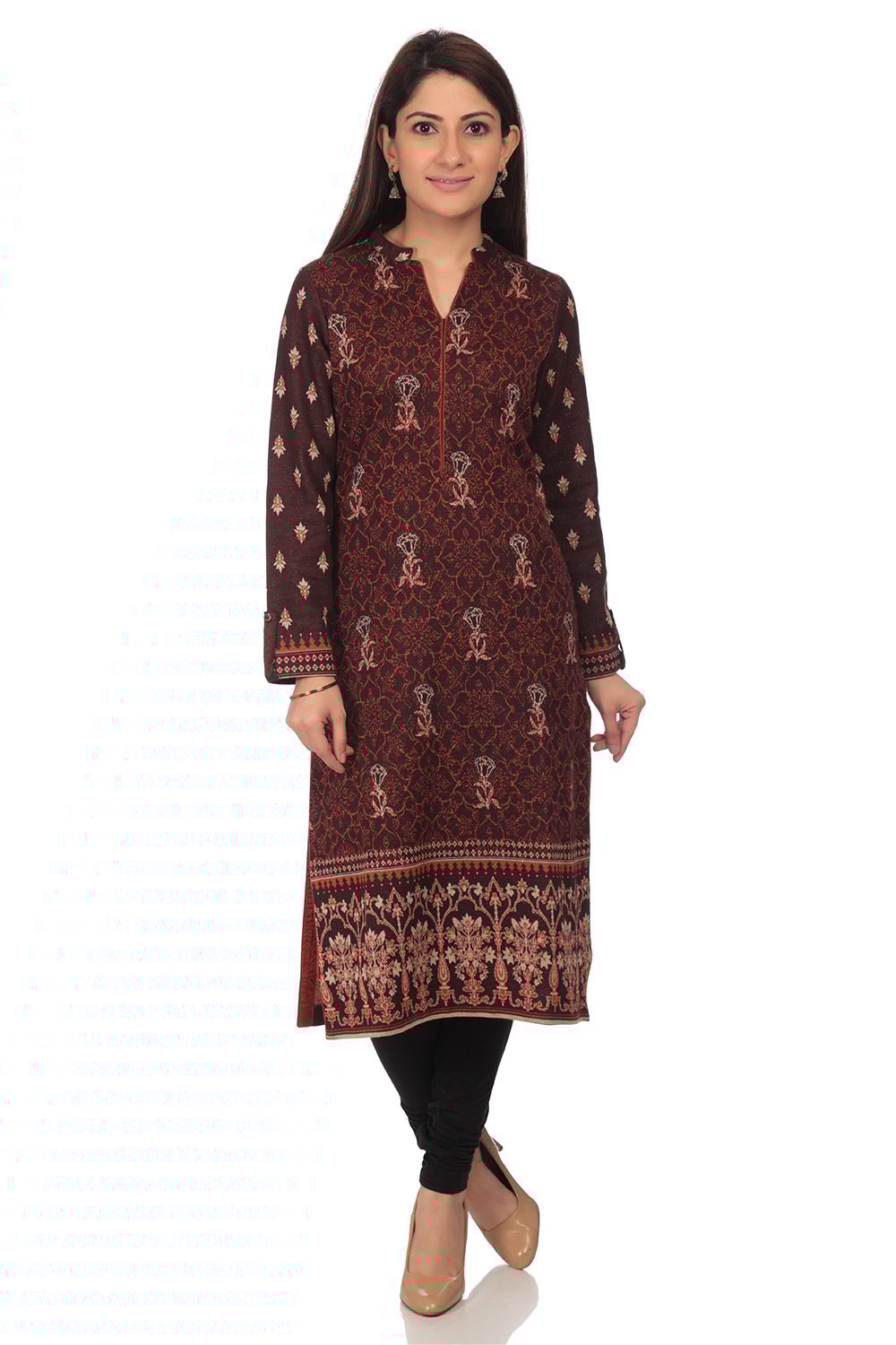 Brown Straight Poly Cotton Kurta image number 0