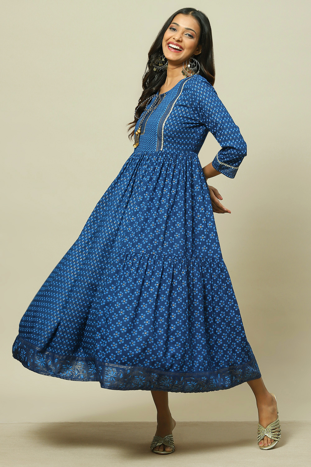 Blue LIVA Tiered Dress image number 0