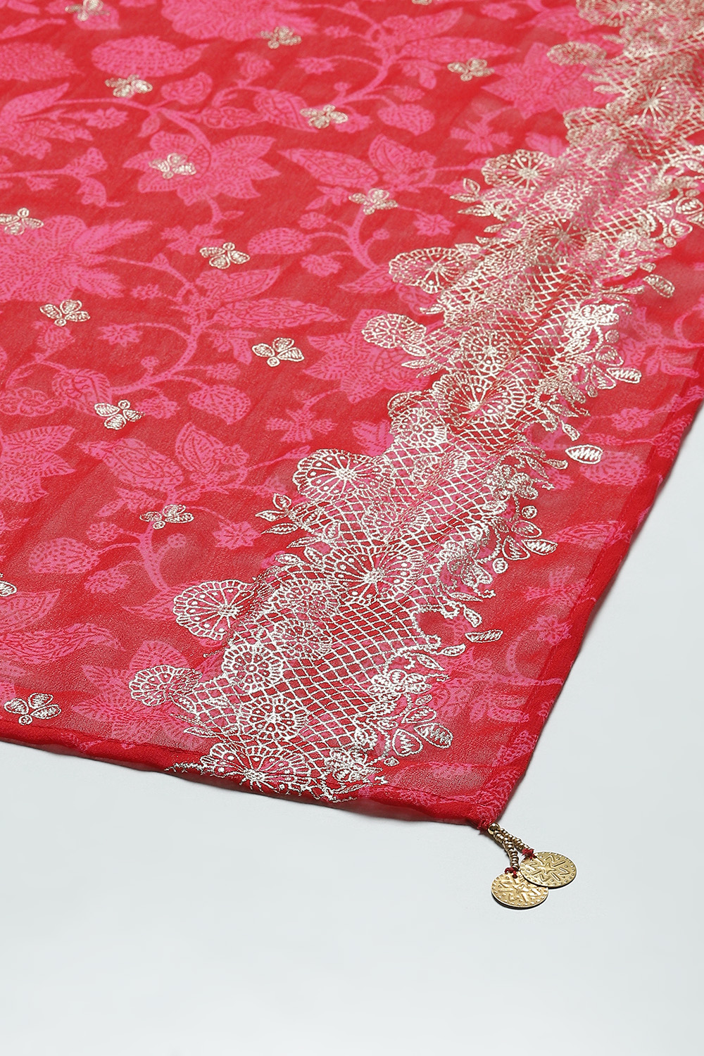 Pink Art Silk Gold Foil Print Dupatta image number 1
