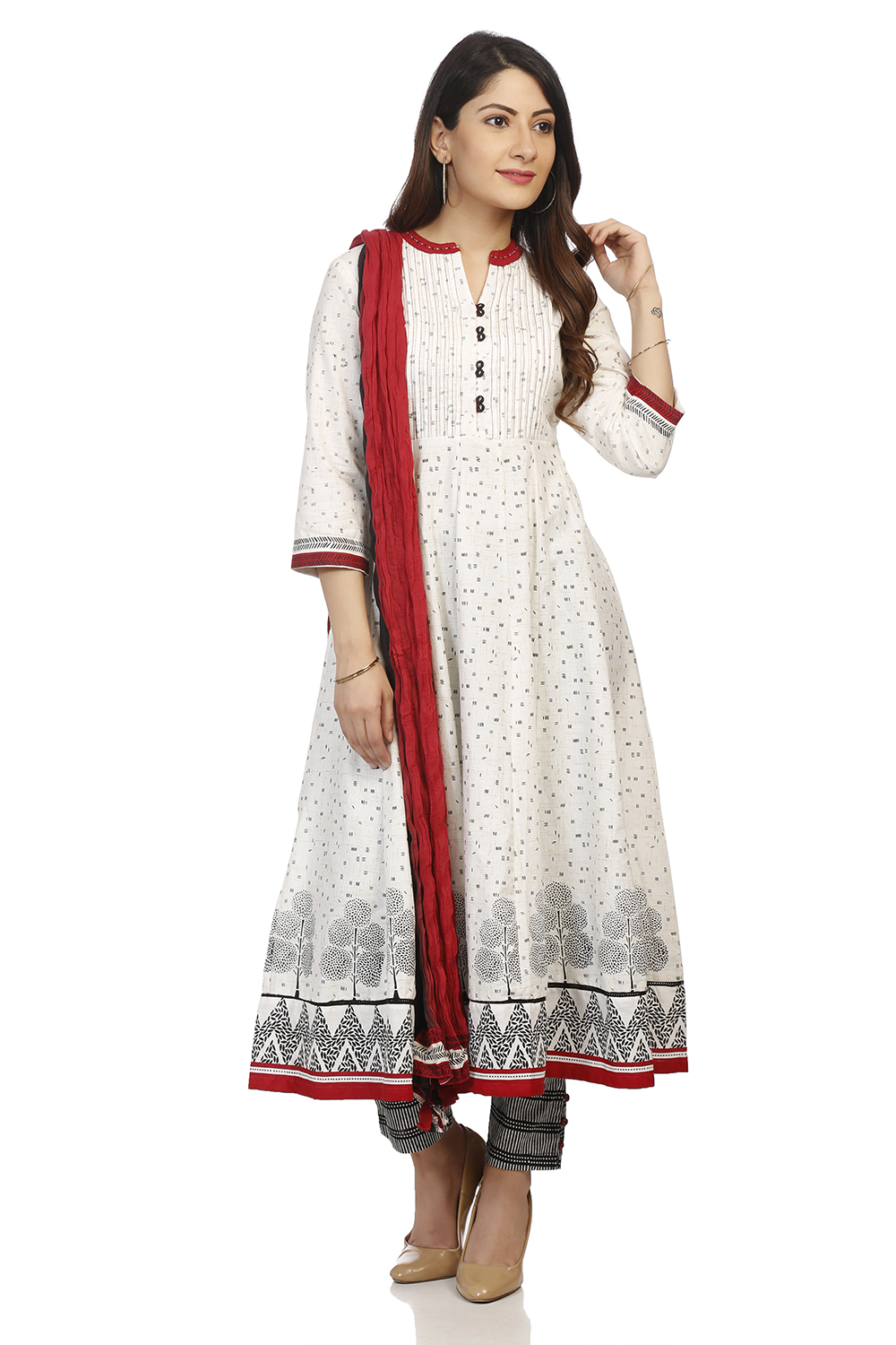 Ecru Kalidar Cotton Kurta image number 4