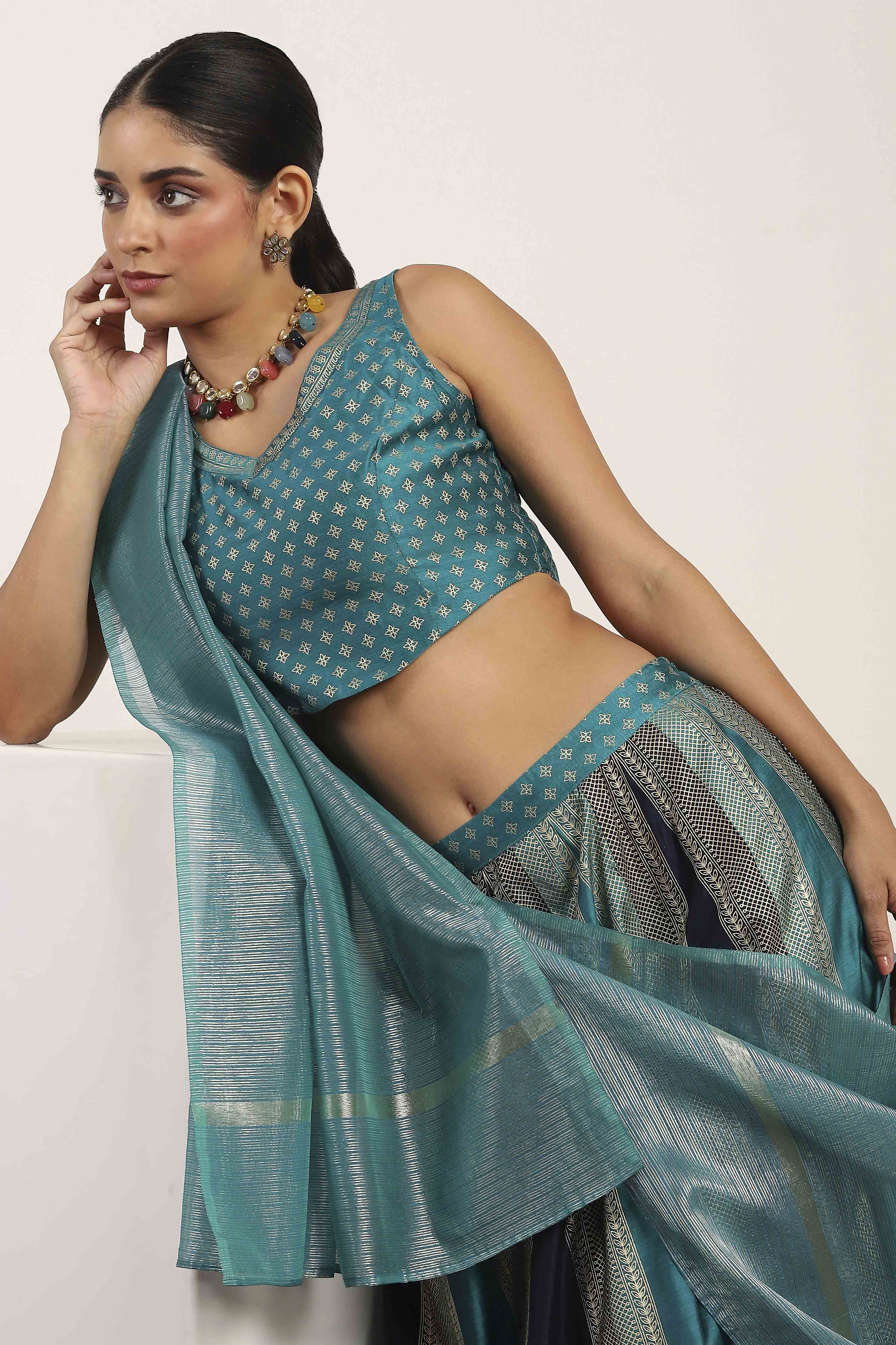 Pink Polyester Kalidar Lehenga Set image number 7
