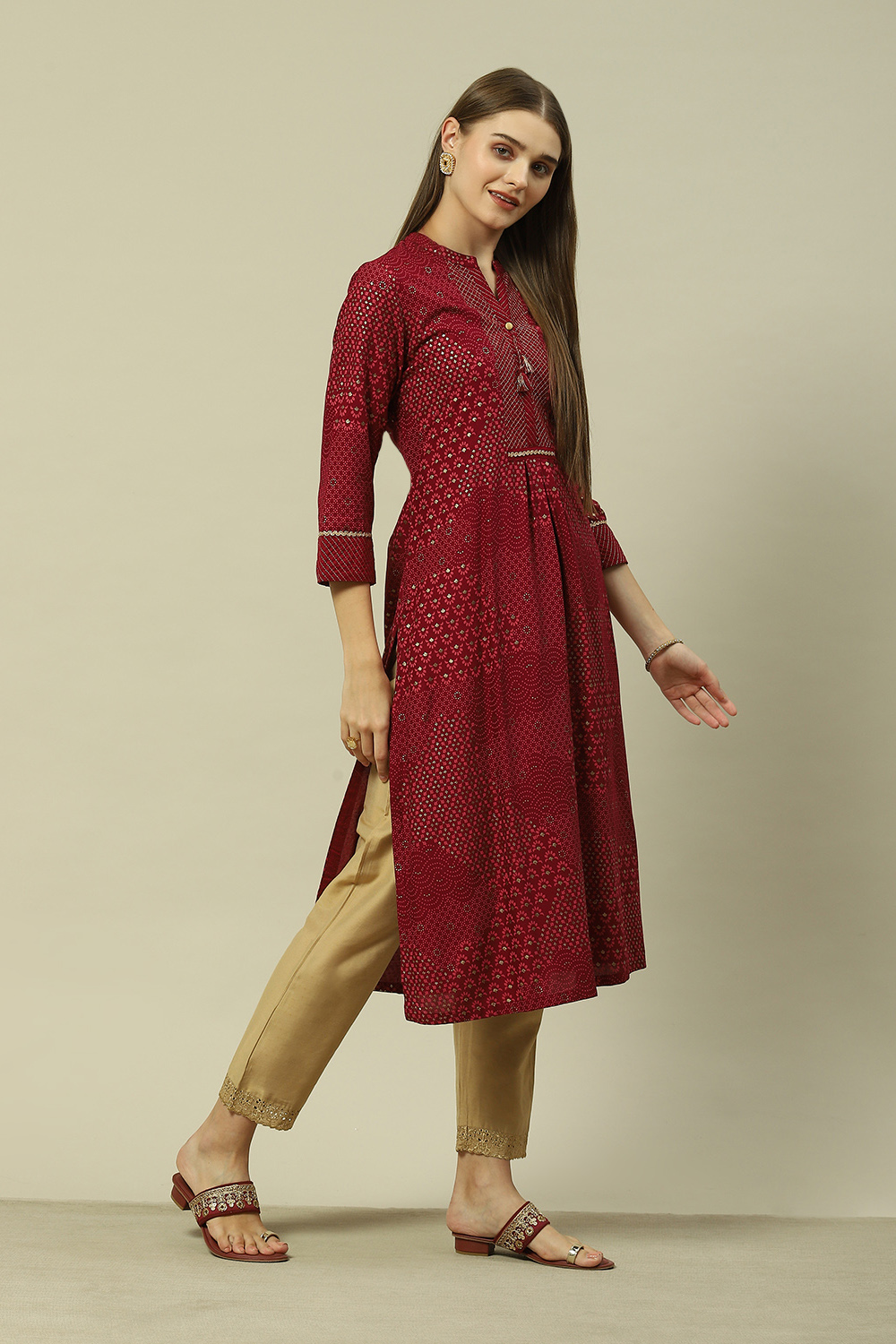 Red LIVA Straight Printed Kurta image number 4