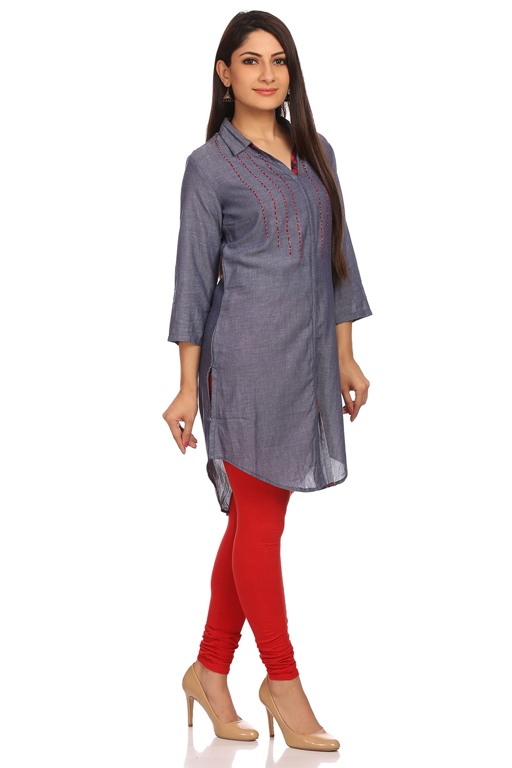 Grey Straight Cotton Kurti image number 1