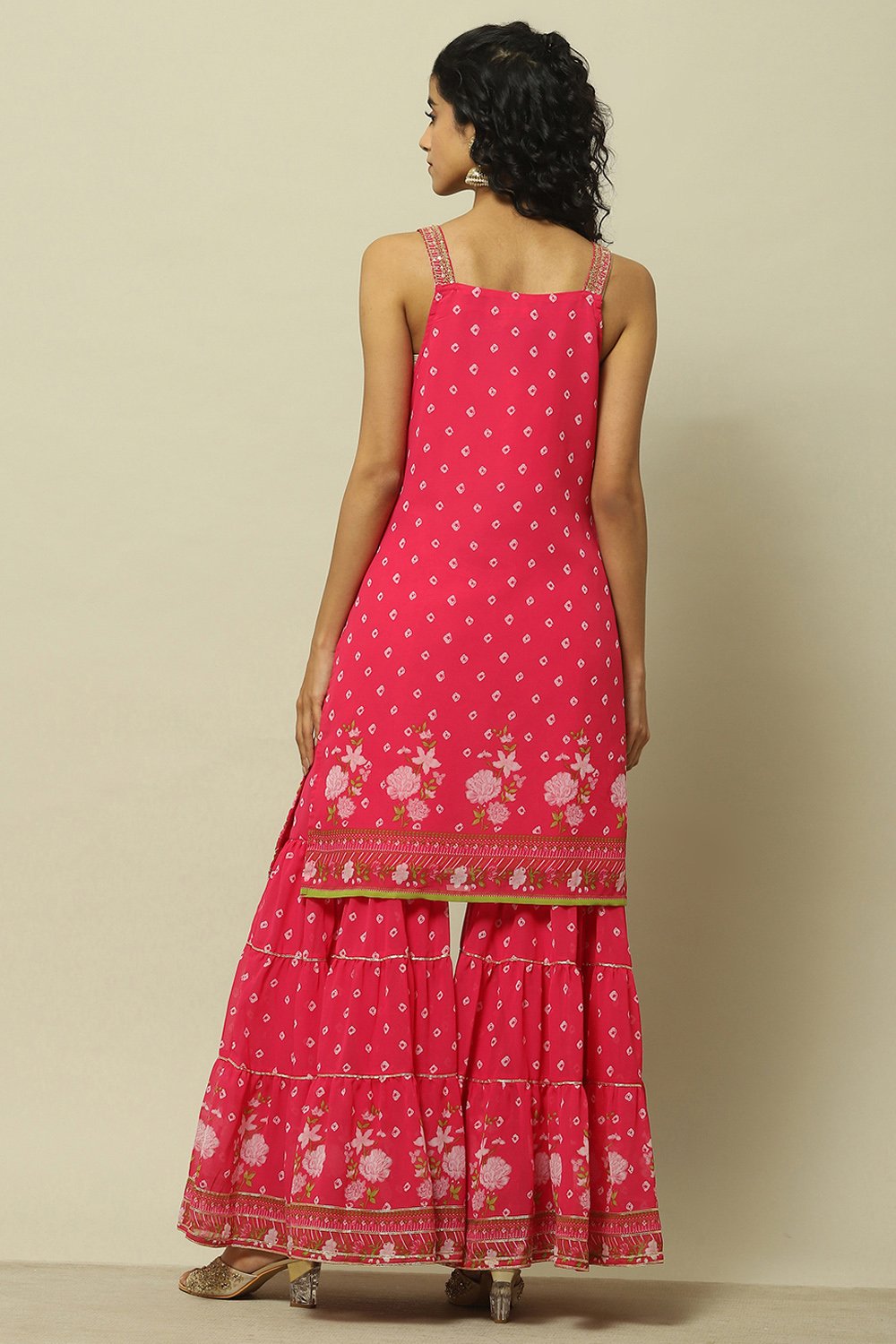 Pink Poly Georgette Straight Kurta & Garara Suit Set image number 5