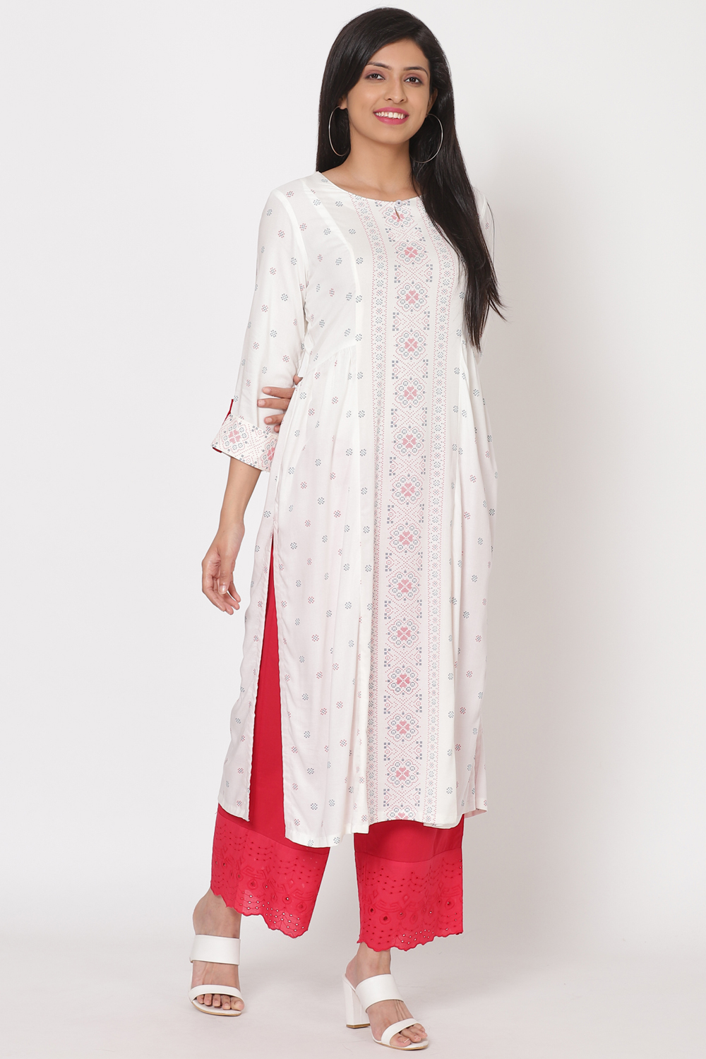 Off White Viscose Straight Kurta image number 2