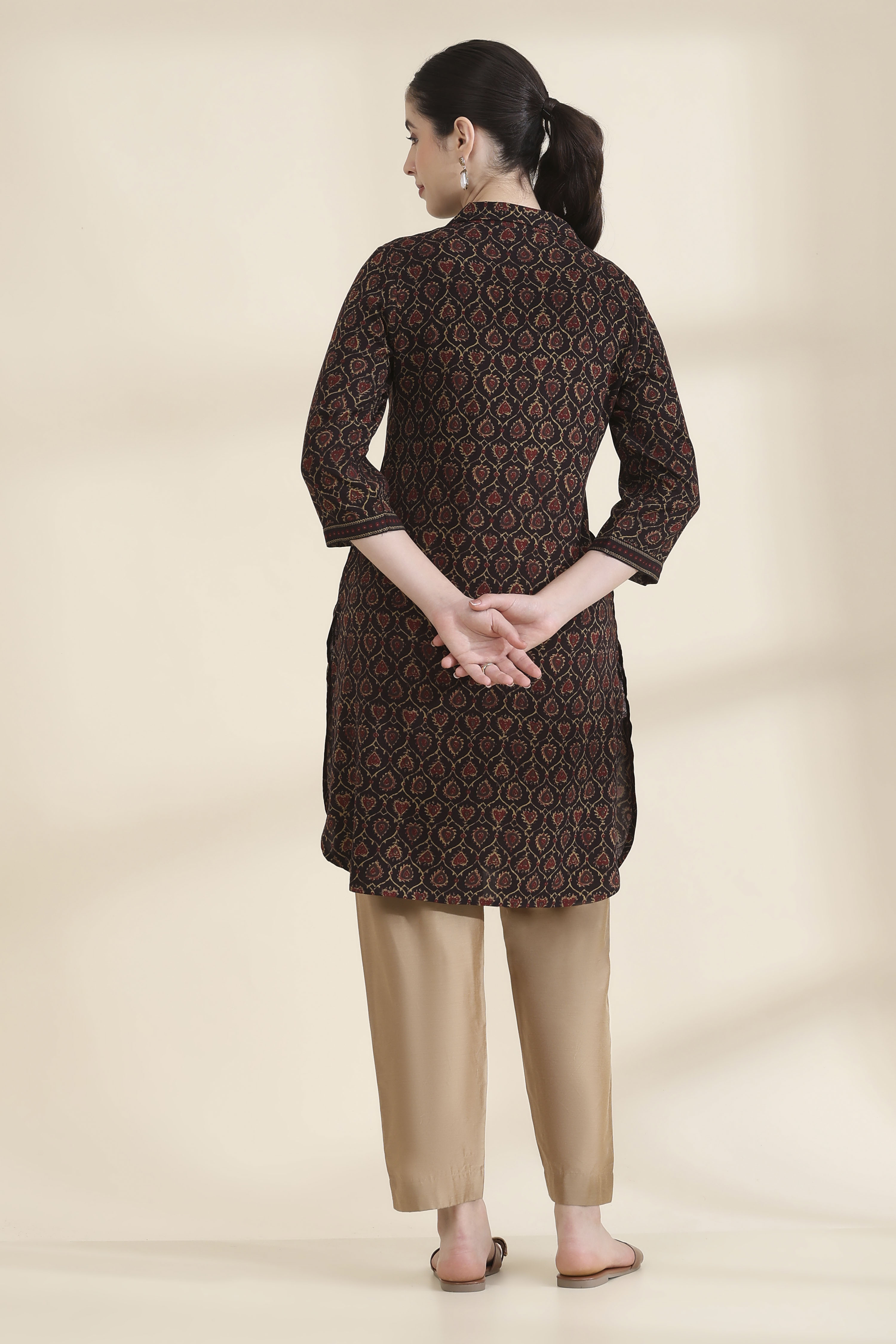 Brown Printed Straight Kurta image number 4