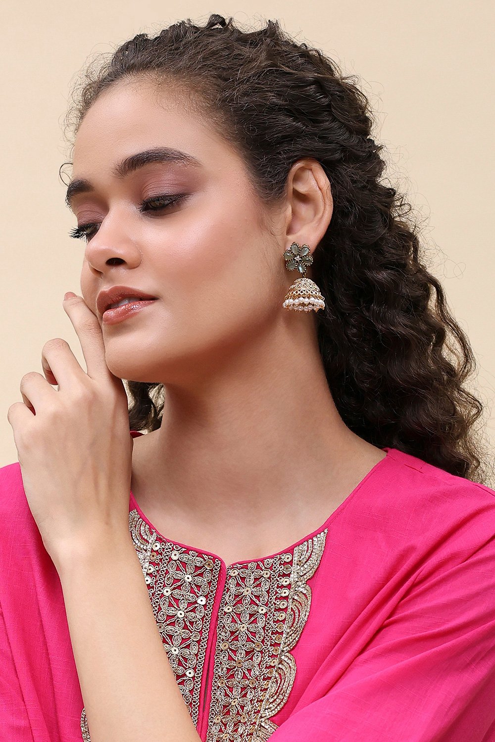 Green Brass Jhumka image number 3