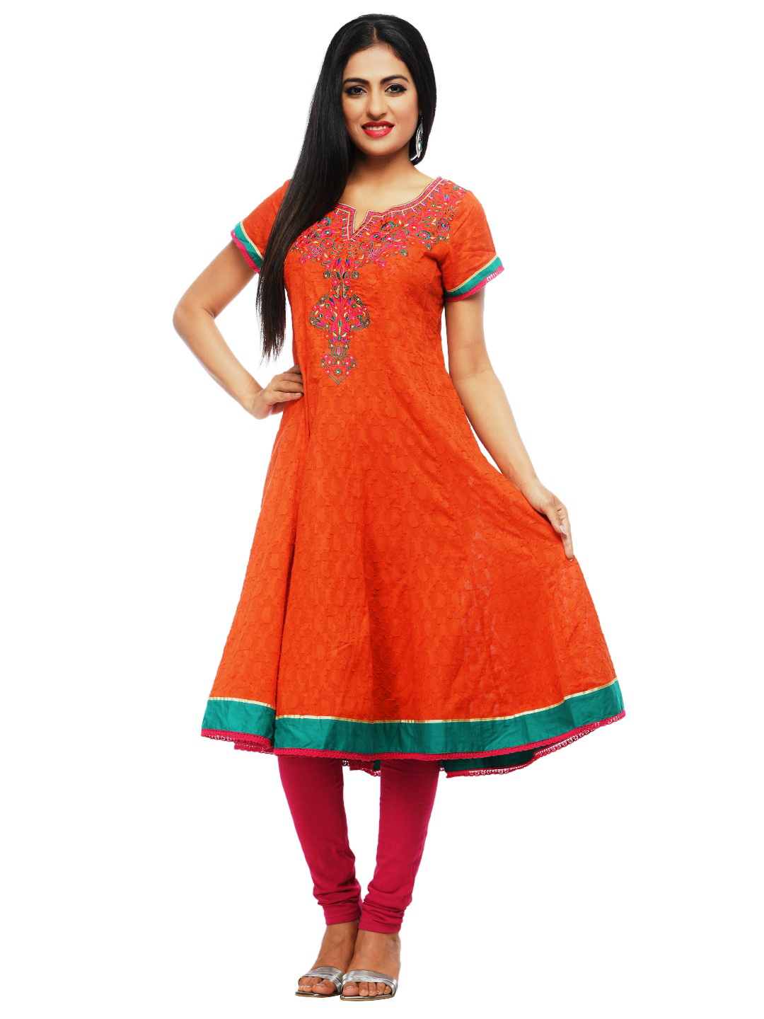 Orange Cotton Anarkali Kurta image number 0