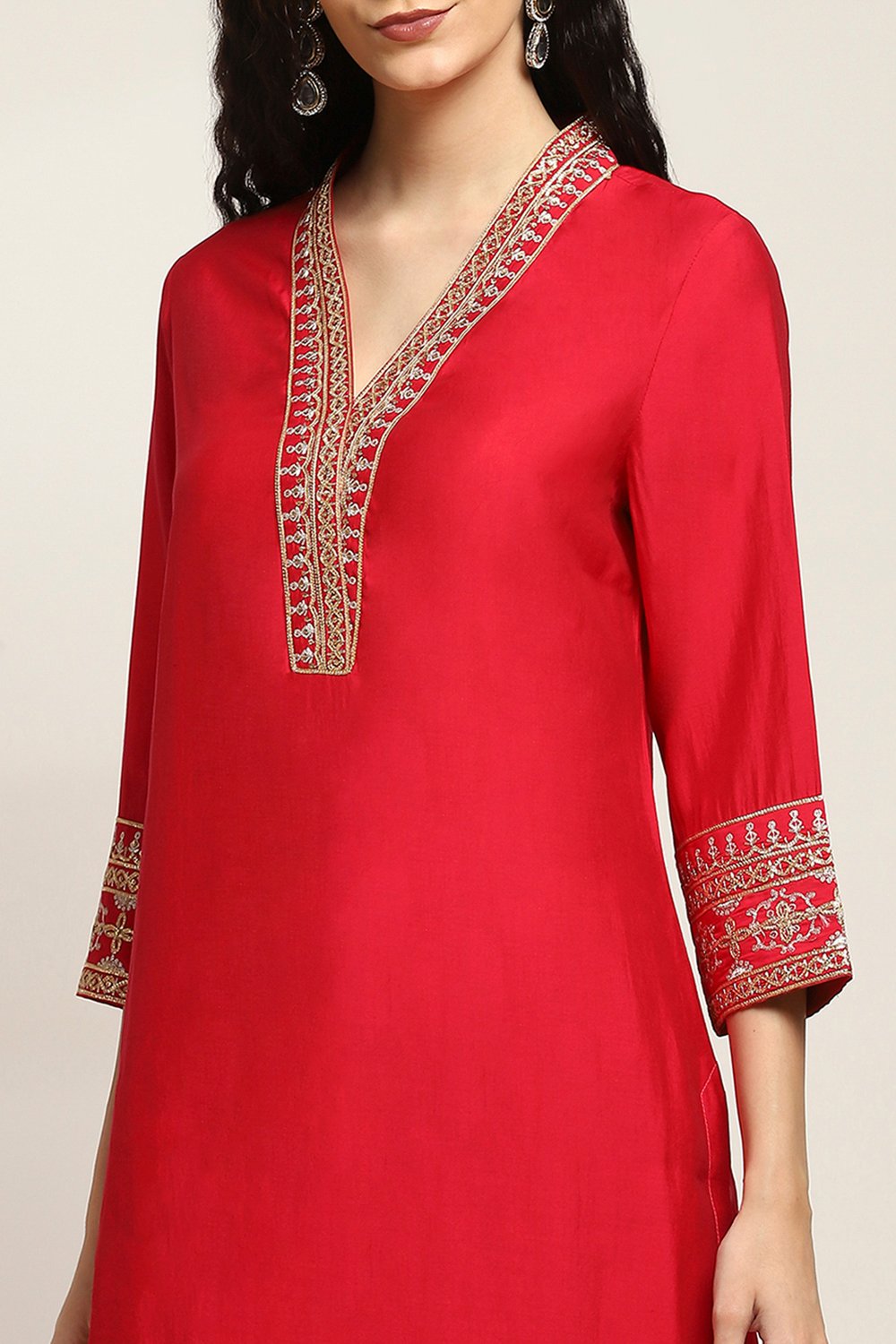 Red Viscose Straight SET image number 1