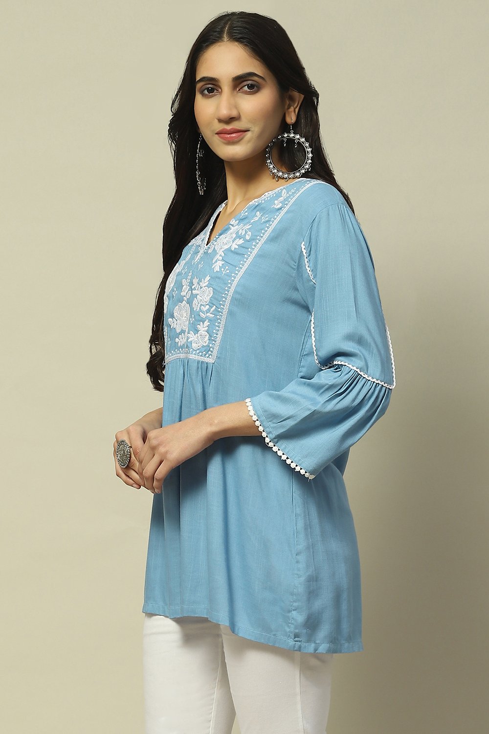 Ice Blue Rayon Slub Indie Top image number 2