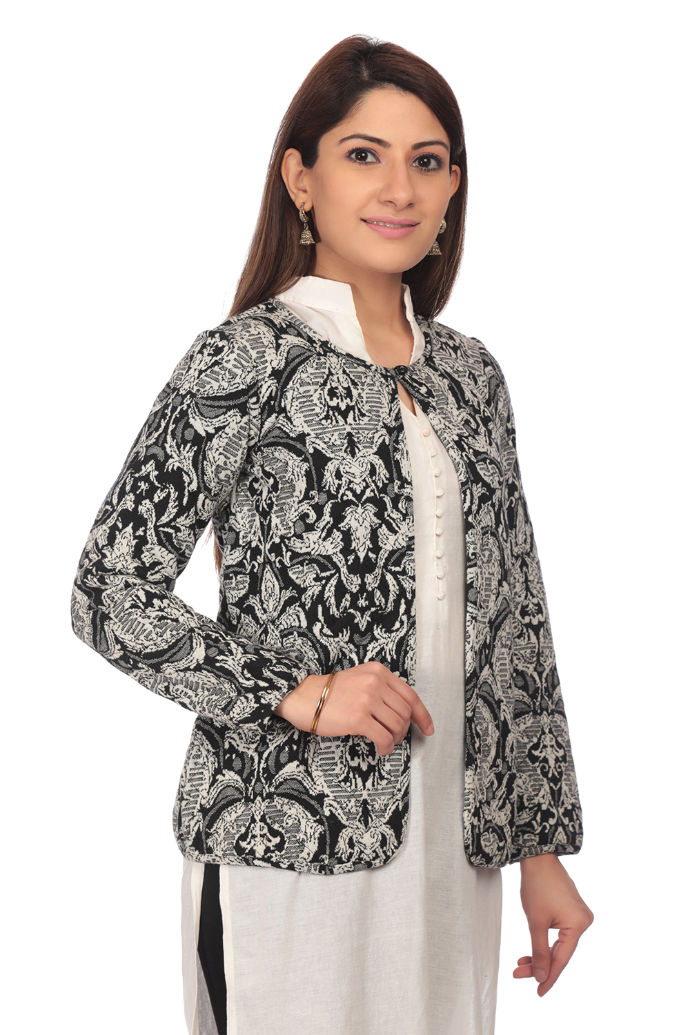 Black Straight Poly Cotton Jacket image number 2