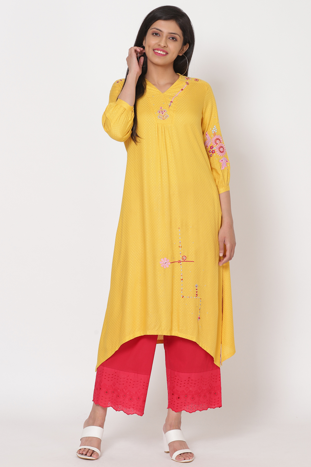 Yellow Viscose Asymmetric Kurta image number 0