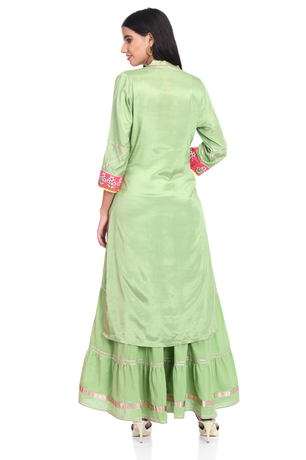 Green Straight Viscose Suit Set image number 5