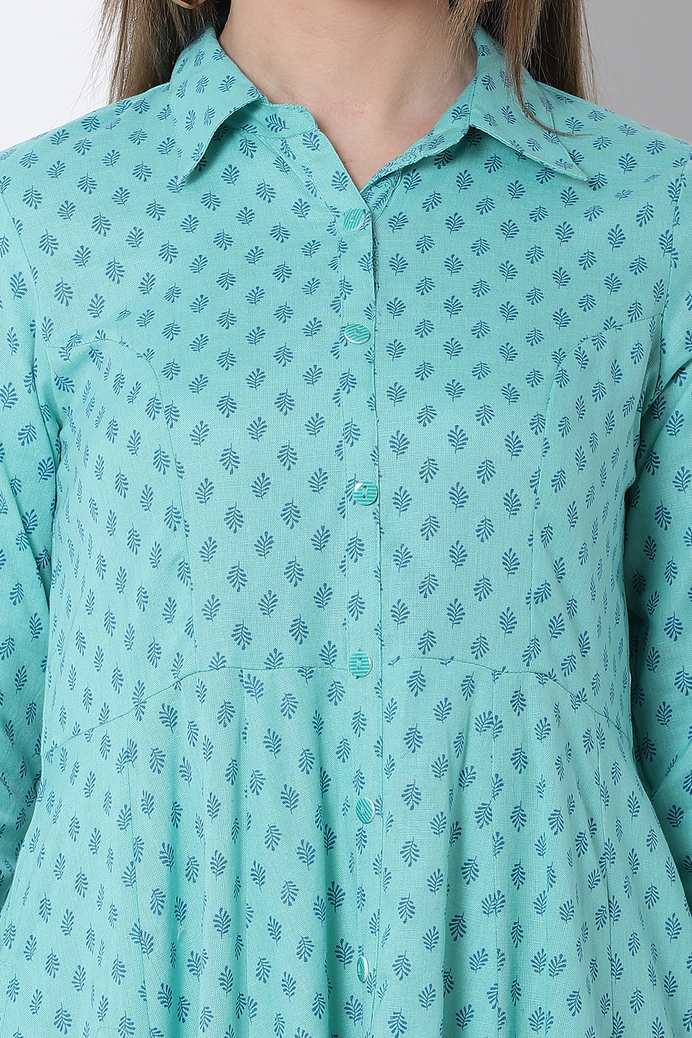 Green Cotton Kalidar Dress image number 1