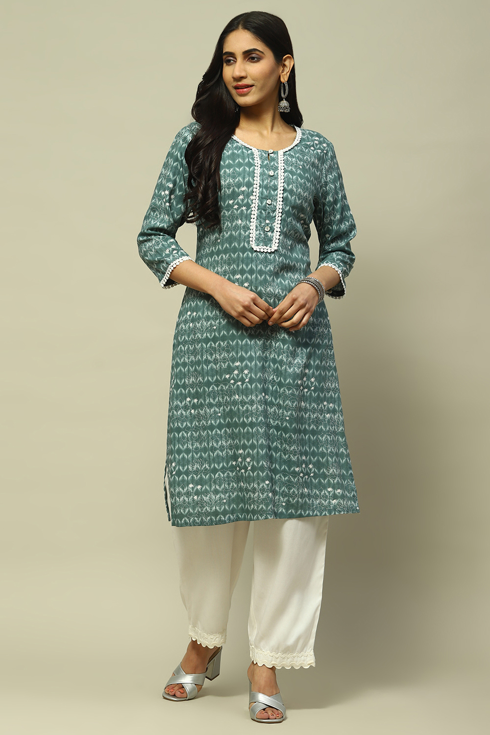 Sage Green Rayon Staight Kurta image number 5