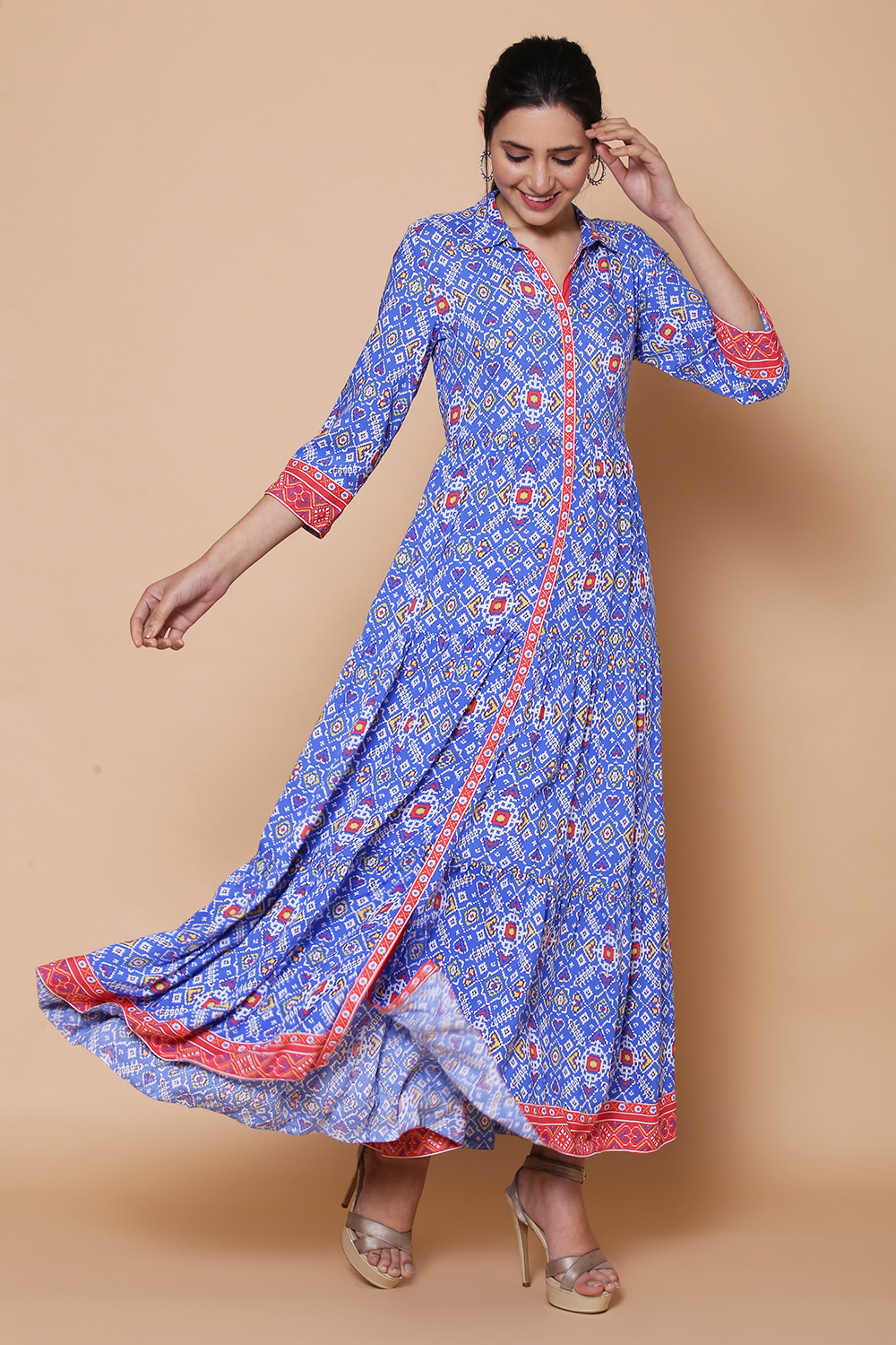 Buy Blue Viscose Rayon Tired Dress 1N by Rangriti