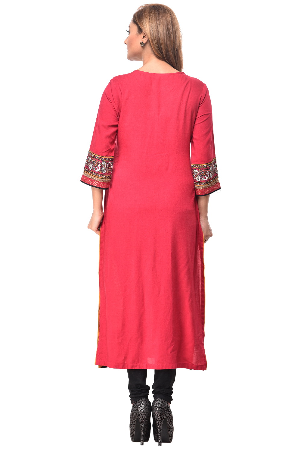 Maroon Straight Cotton Kurta image number 3
