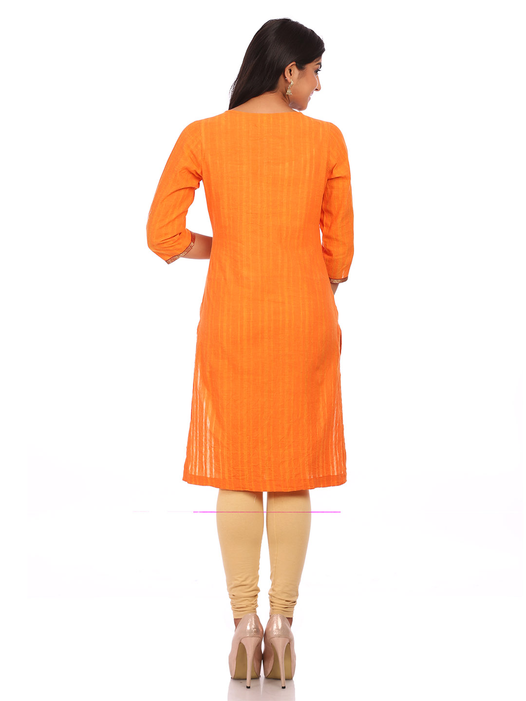 Orange Cotton Straight Kurta image number 3