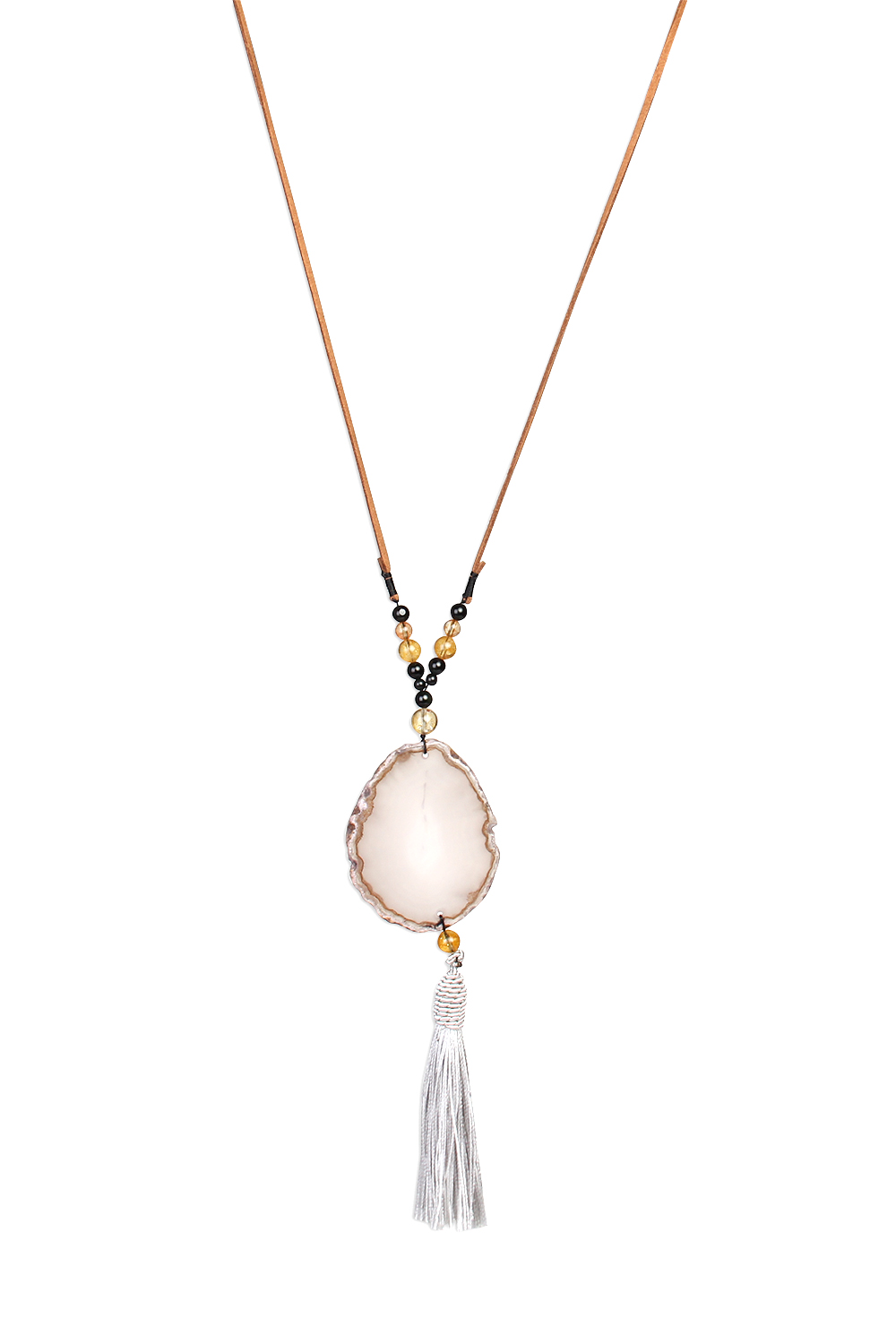 Beige Agate With Tassel Necklace image number 2