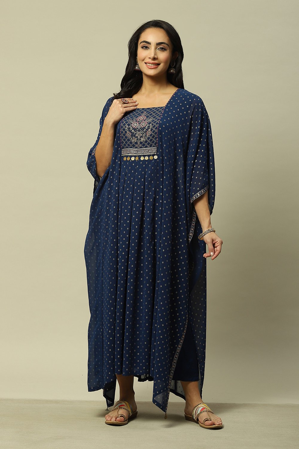 Buy Navy Blue Polyester Straight Printed Kaftan from Straight Kurtas ...