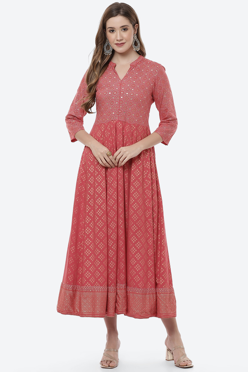 Coral Viscose Rayon Kalidar Dress image number 5