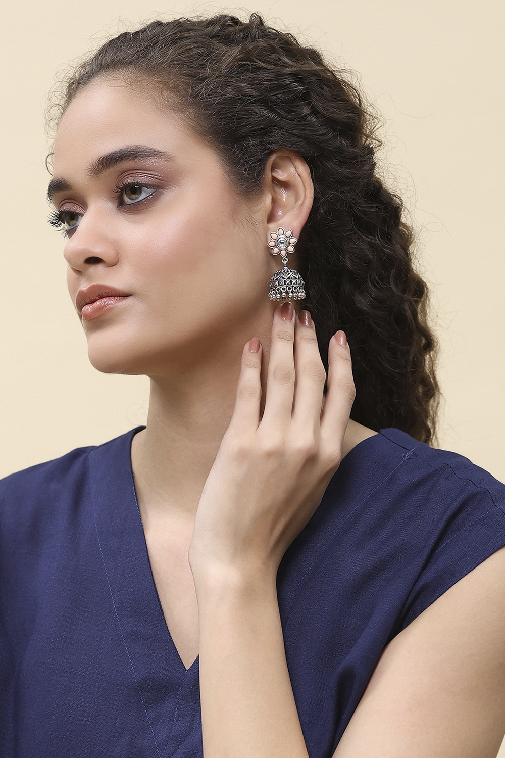 Pink Brass Jhumka image number 3