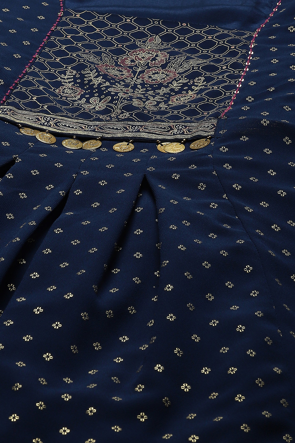 Navy Blue Polyester Straight Printed Kaftan image number 1