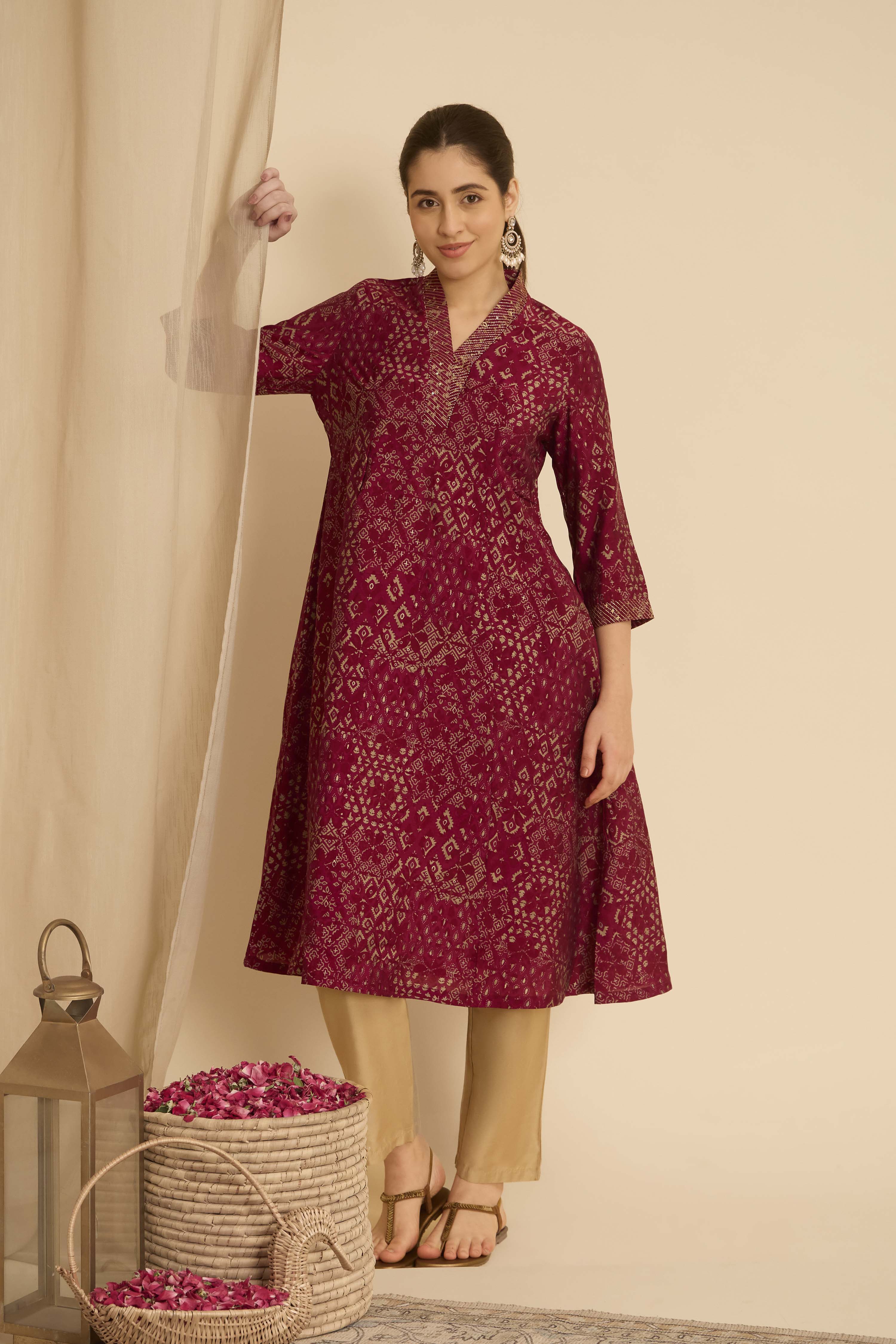 Green Viscose Blend A-Line Printed Kurta image number 0